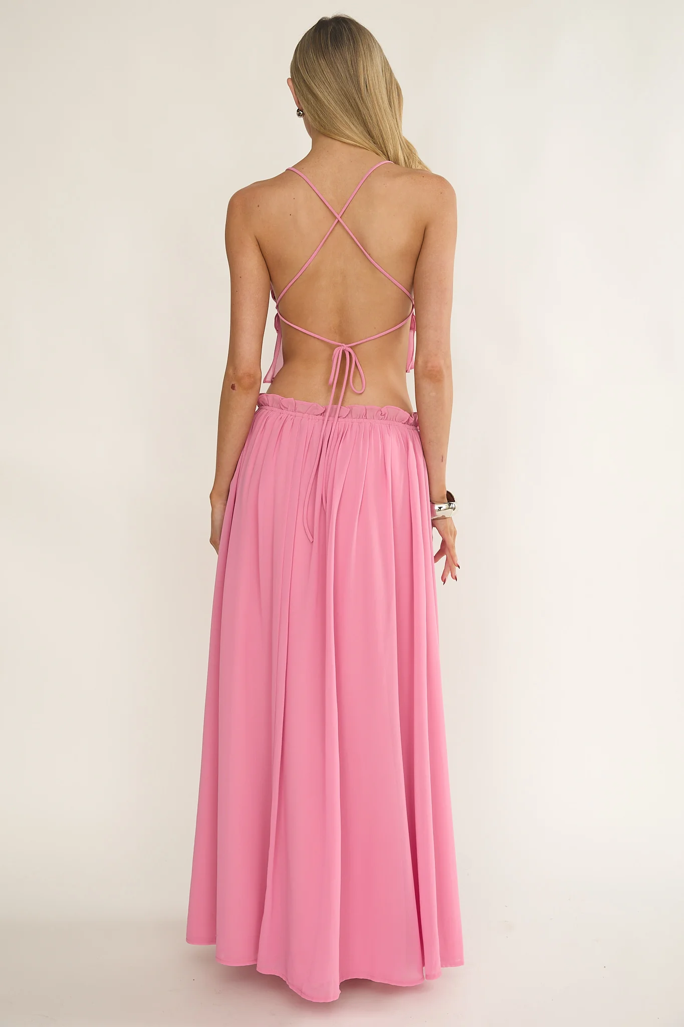 Marivelle Frill Trim Maxi Skirt Pink - Image 3