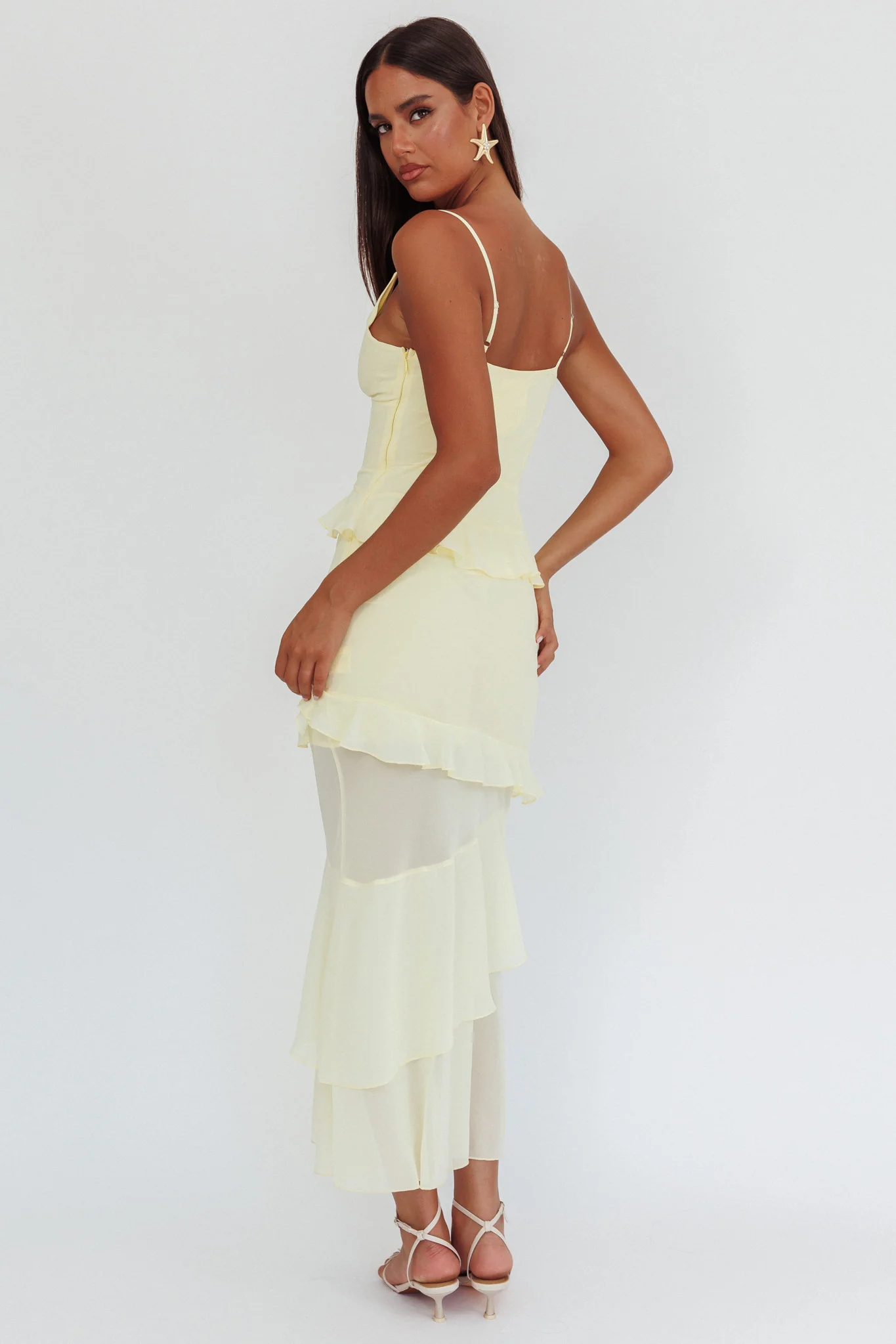 Marlie Frill Trim Rosette Maxi Dress Butter - Image 2