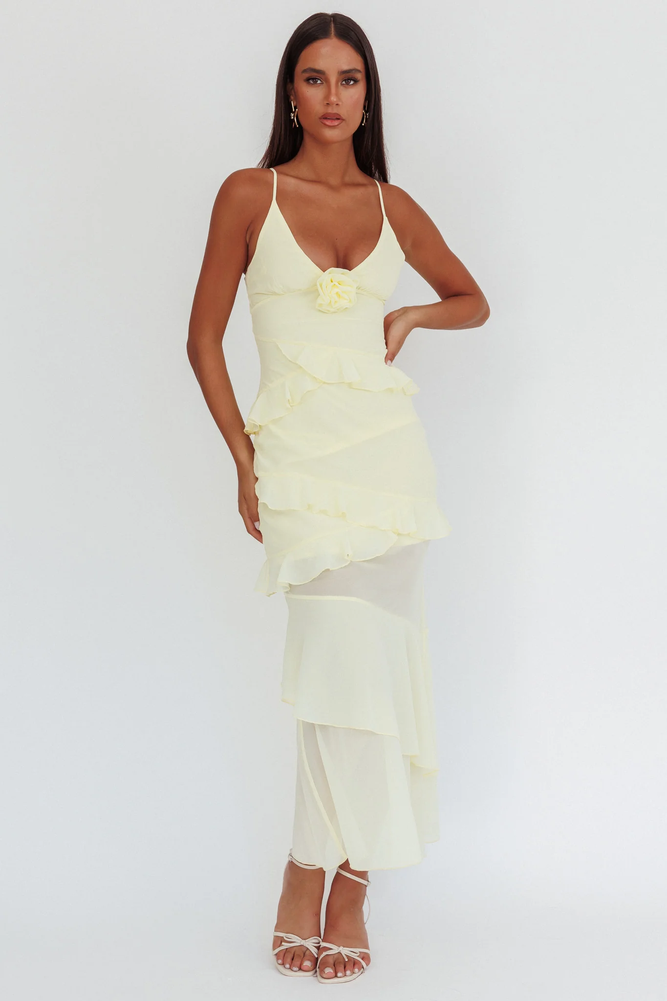 Marlie Frill Trim Rosette Maxi Dress Butter - Image 4