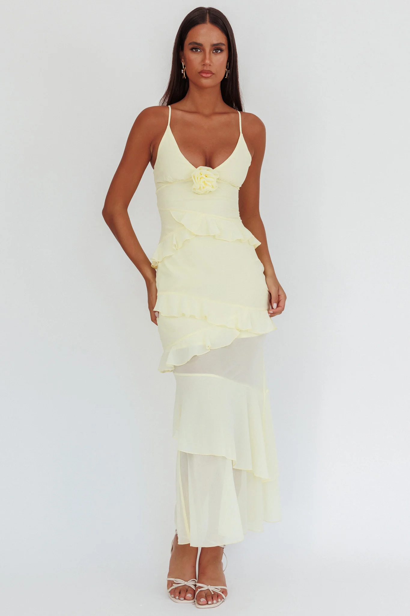 Marlie Frill Trim Rosette Maxi Dress Butter - Image 5