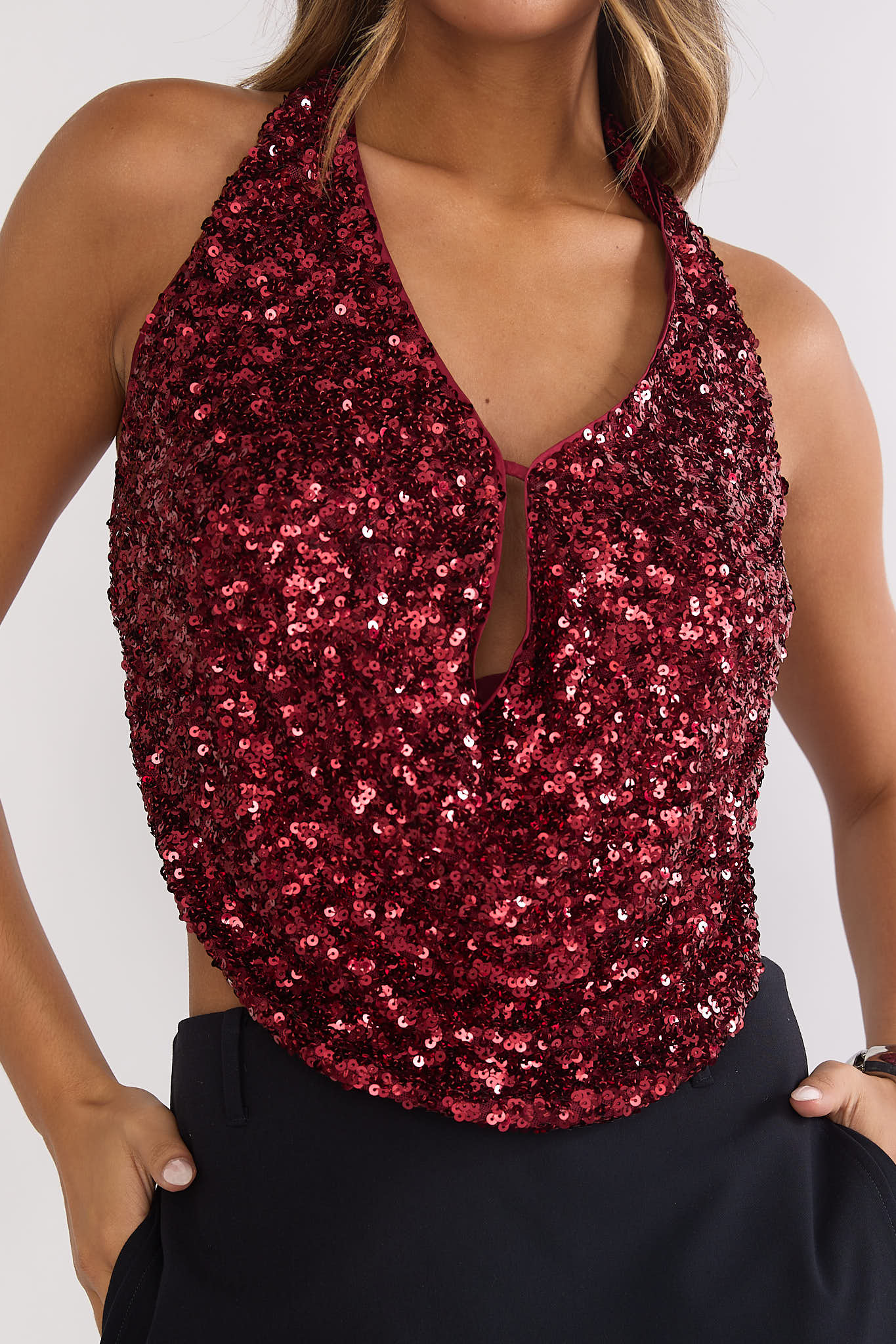 Marquess Backless Halter Top Sequin Cherry - Image 4