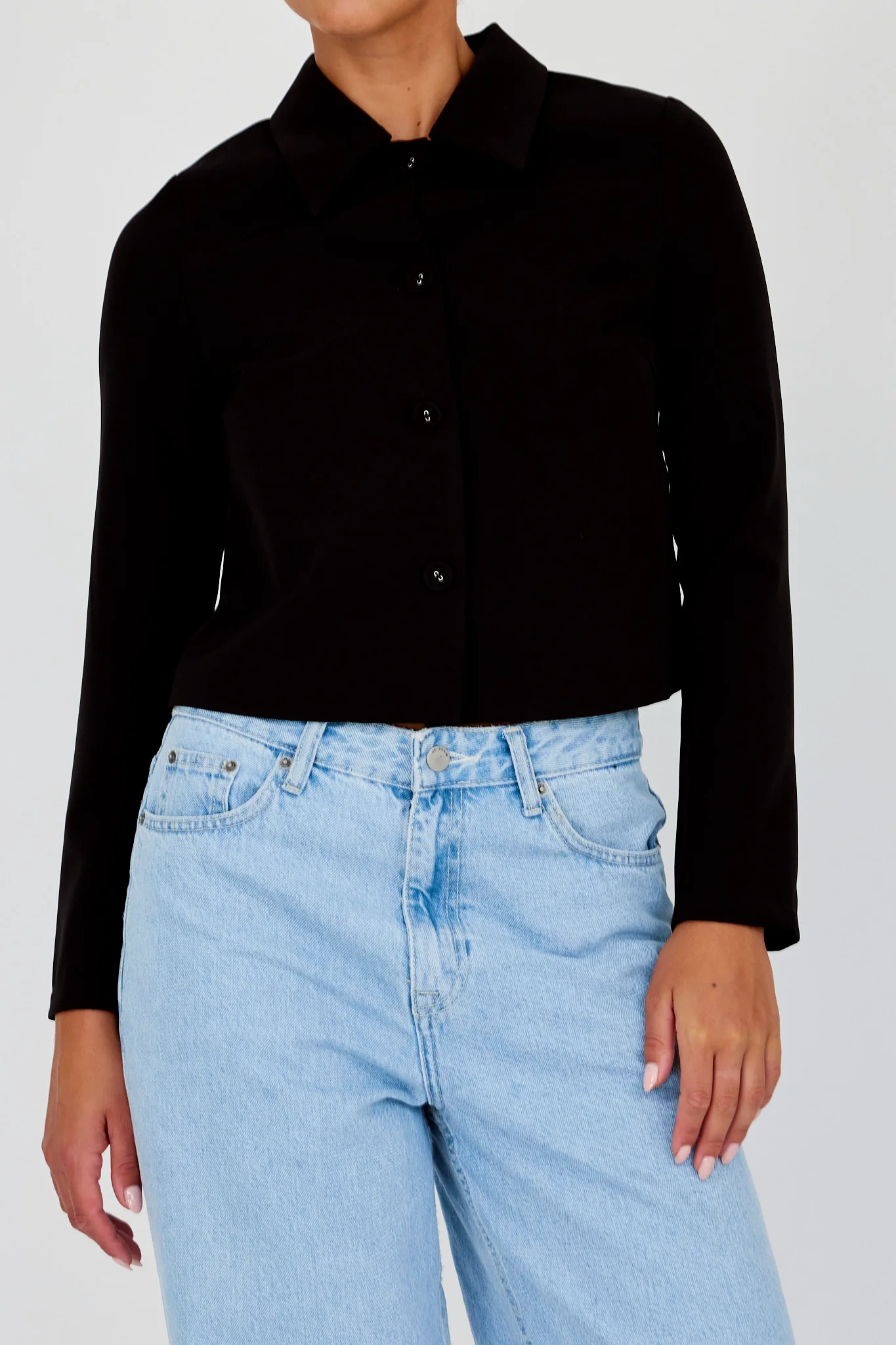 Marsha Button Front Crop Jacket Black - Image 3