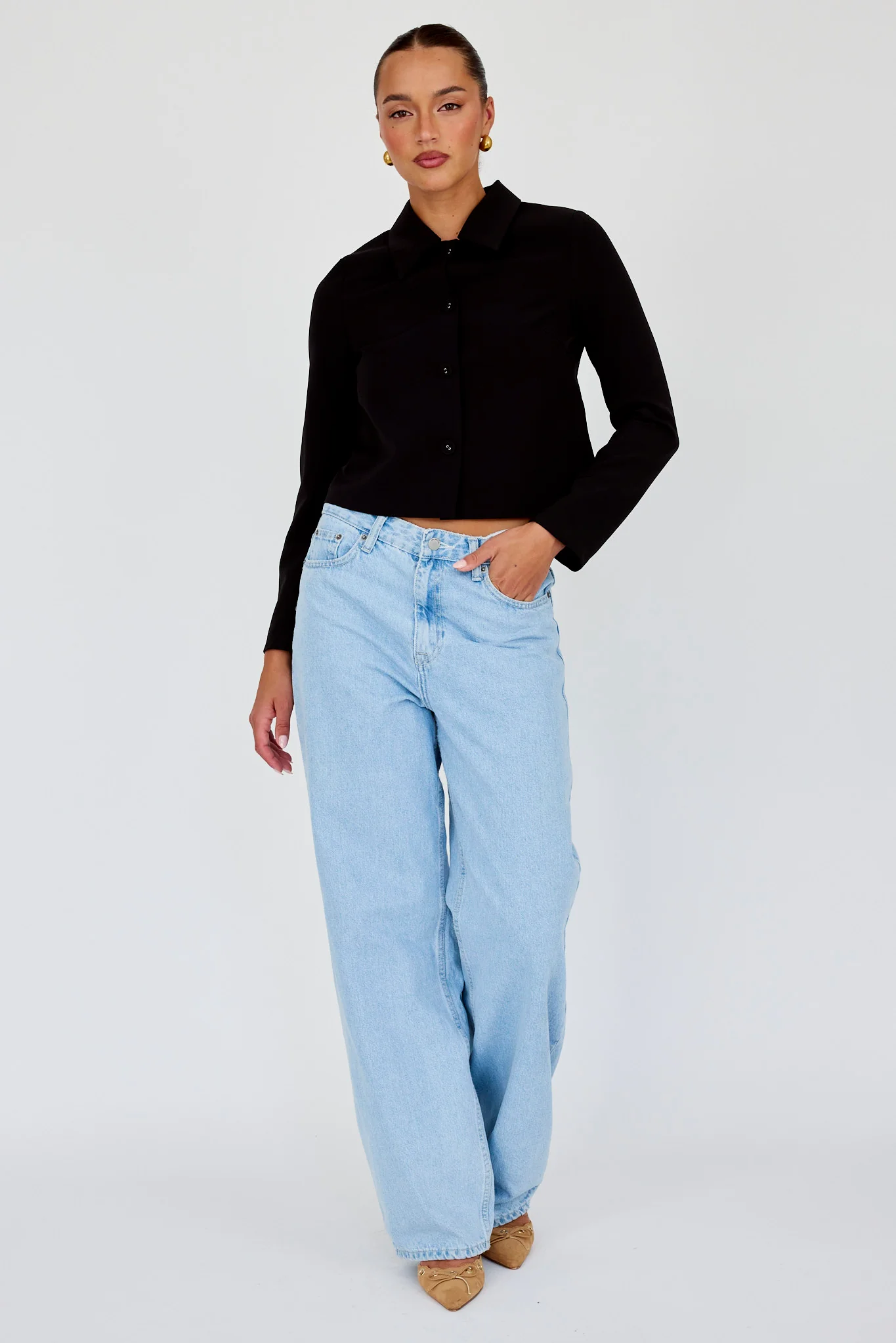Marsha Button Front Crop Jacket Black - Image 4