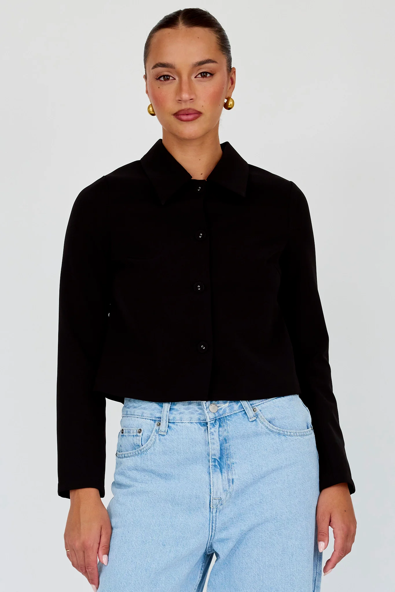 Marsha Button Front Crop Jacket Black - Image 5