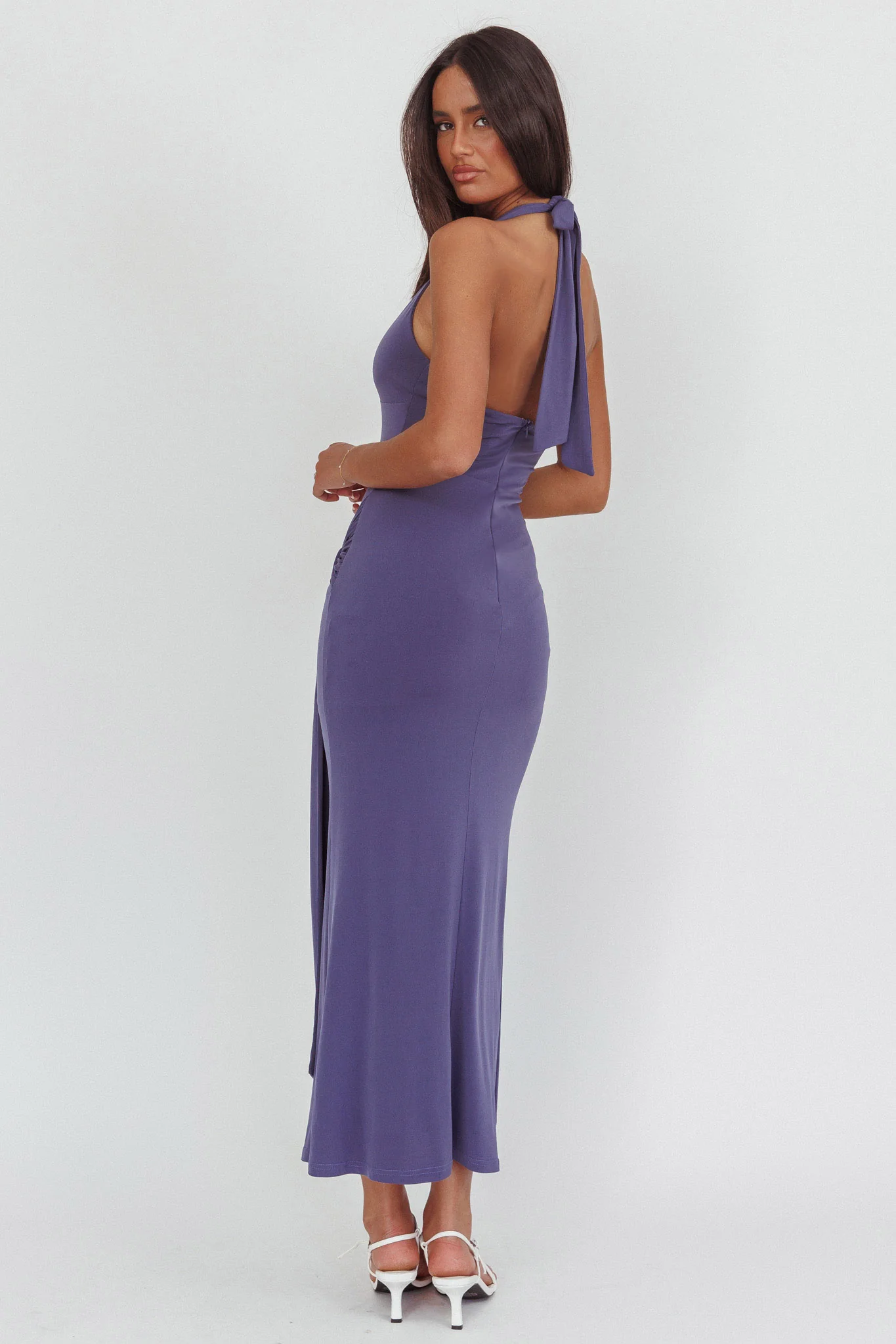Matchmakers Sash Waist Halter Maxi Dress Taupe - Image 2