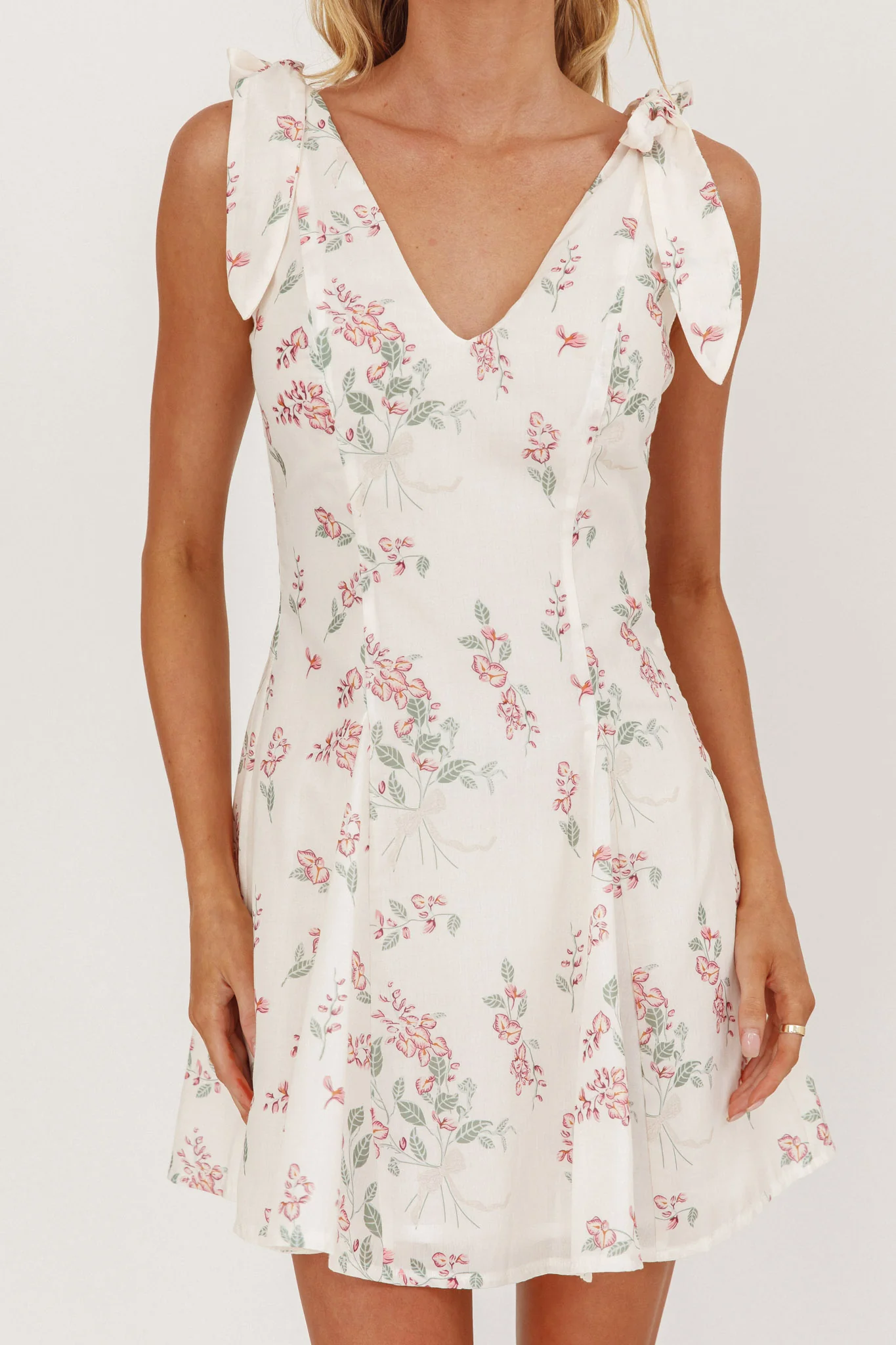 Matina Tied Shoulder Mini Dress Floral - Image 5