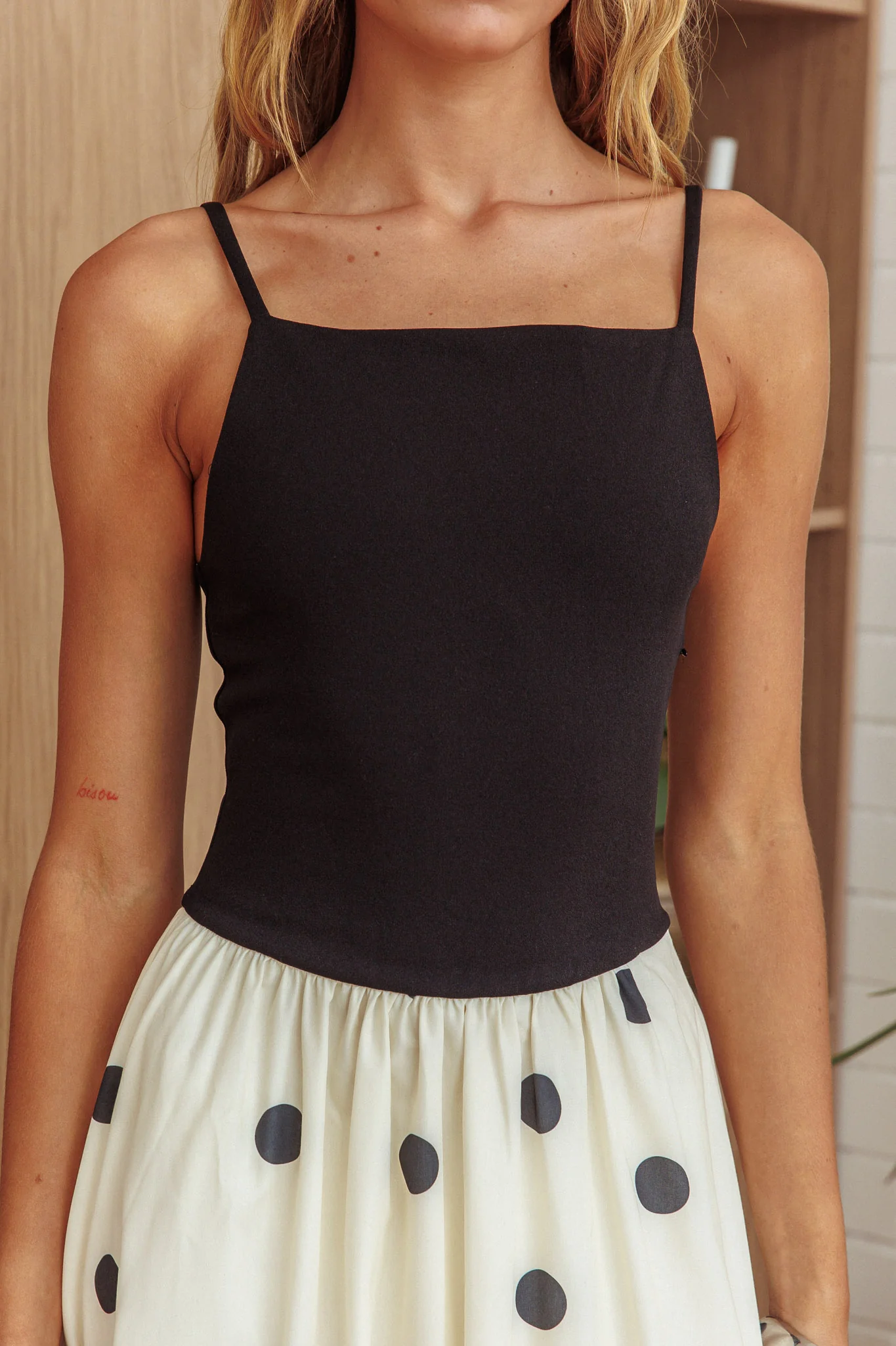 Melbourne Contrast Bodice Maxi Dress Polka Dot Black - Image 4