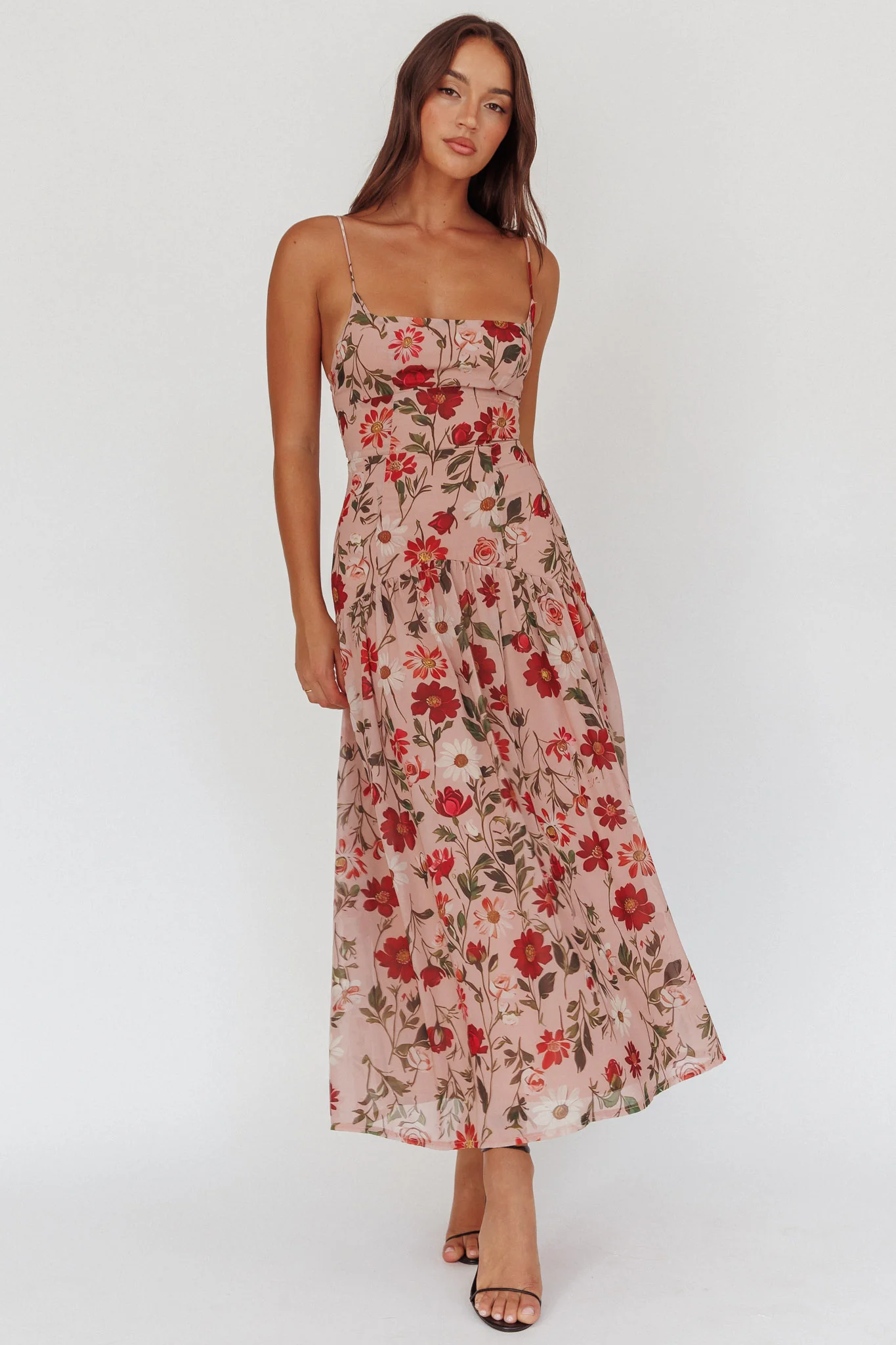 Monday Muse Drop Waist Maxi Dress Floral Red - Image 4