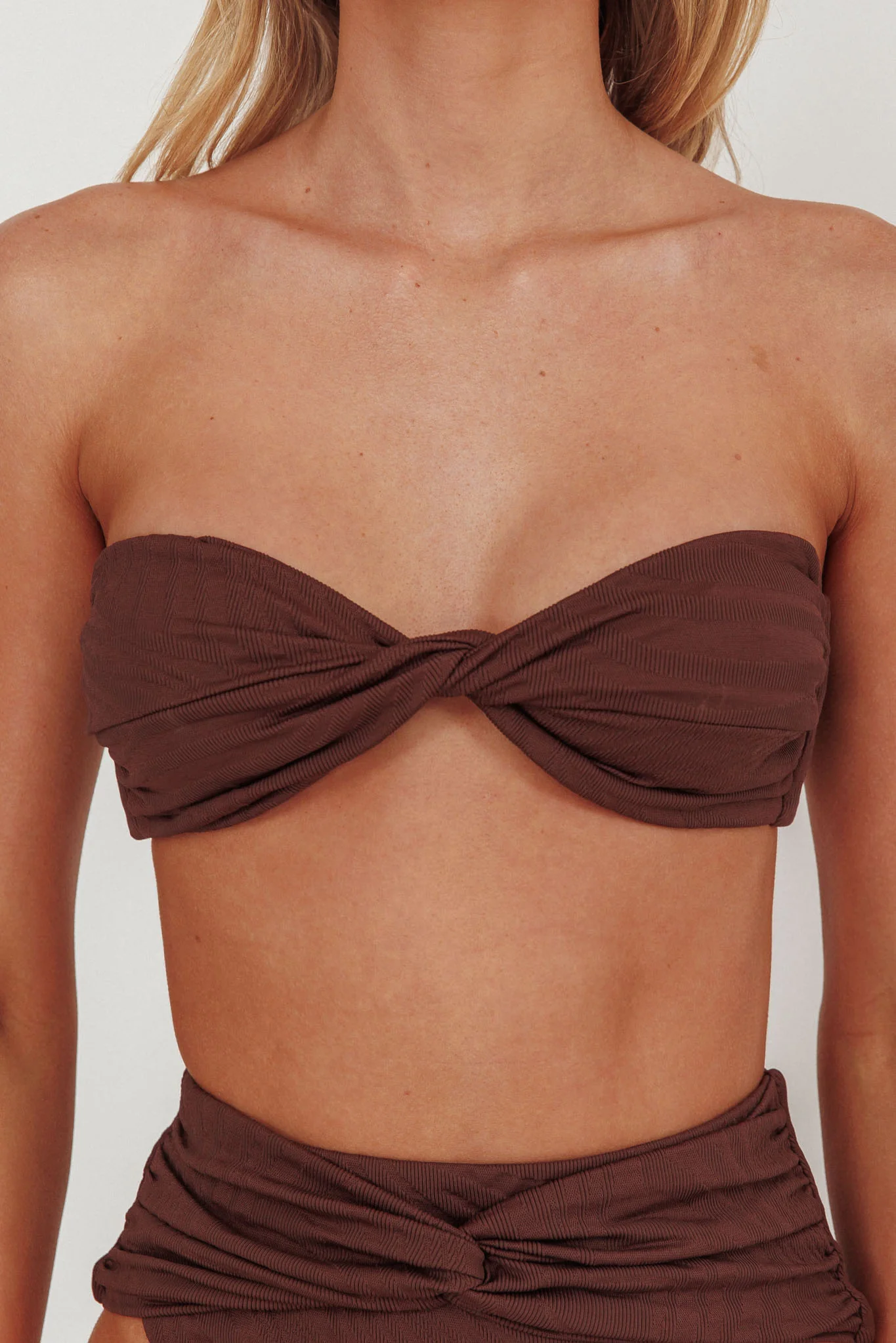 Monique Twist Bandeau Bikini Top Chocolate Texture - Image 4
