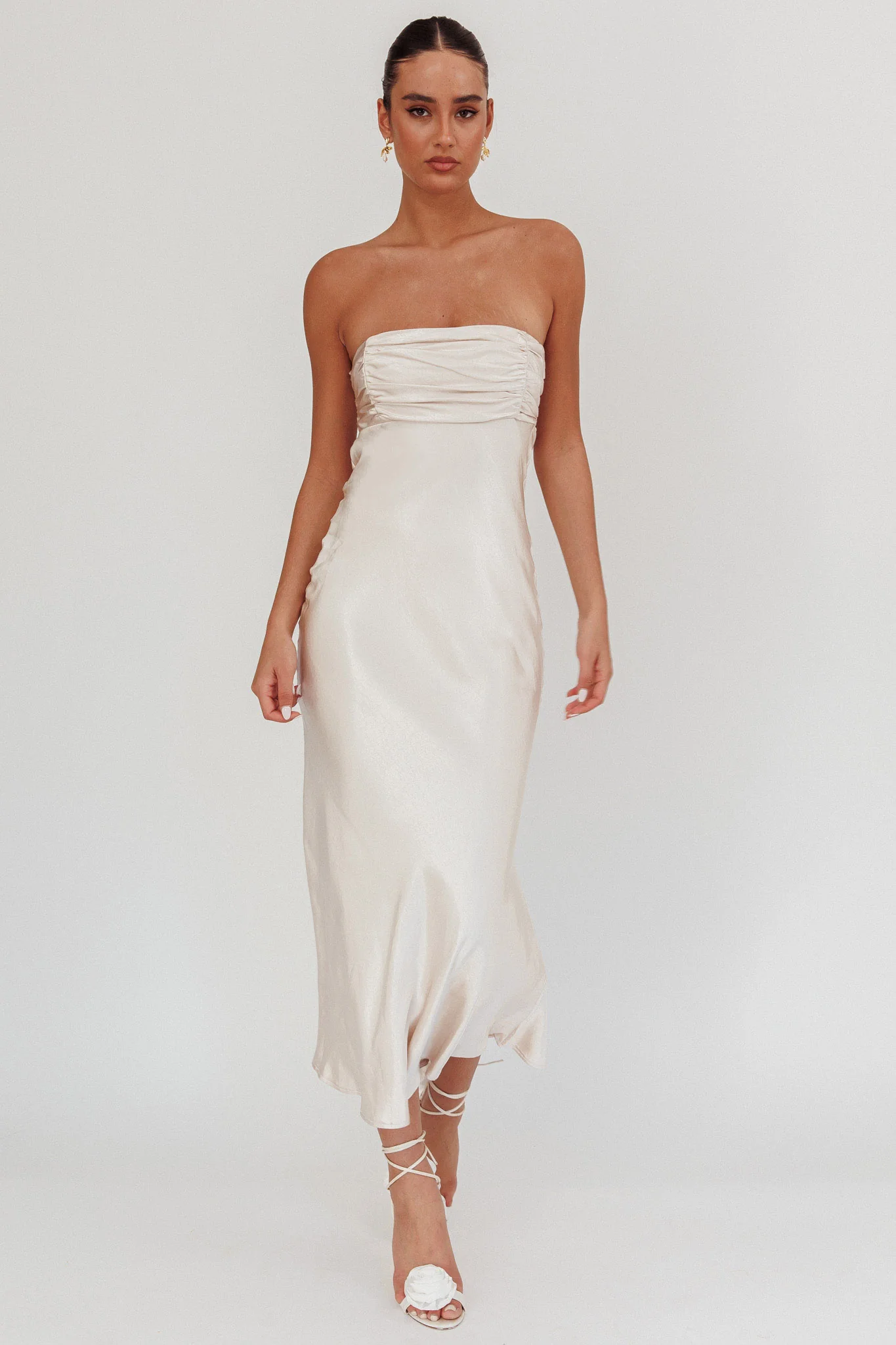 Moon Song Strapless Laced Back Dress Champagne - Image 4