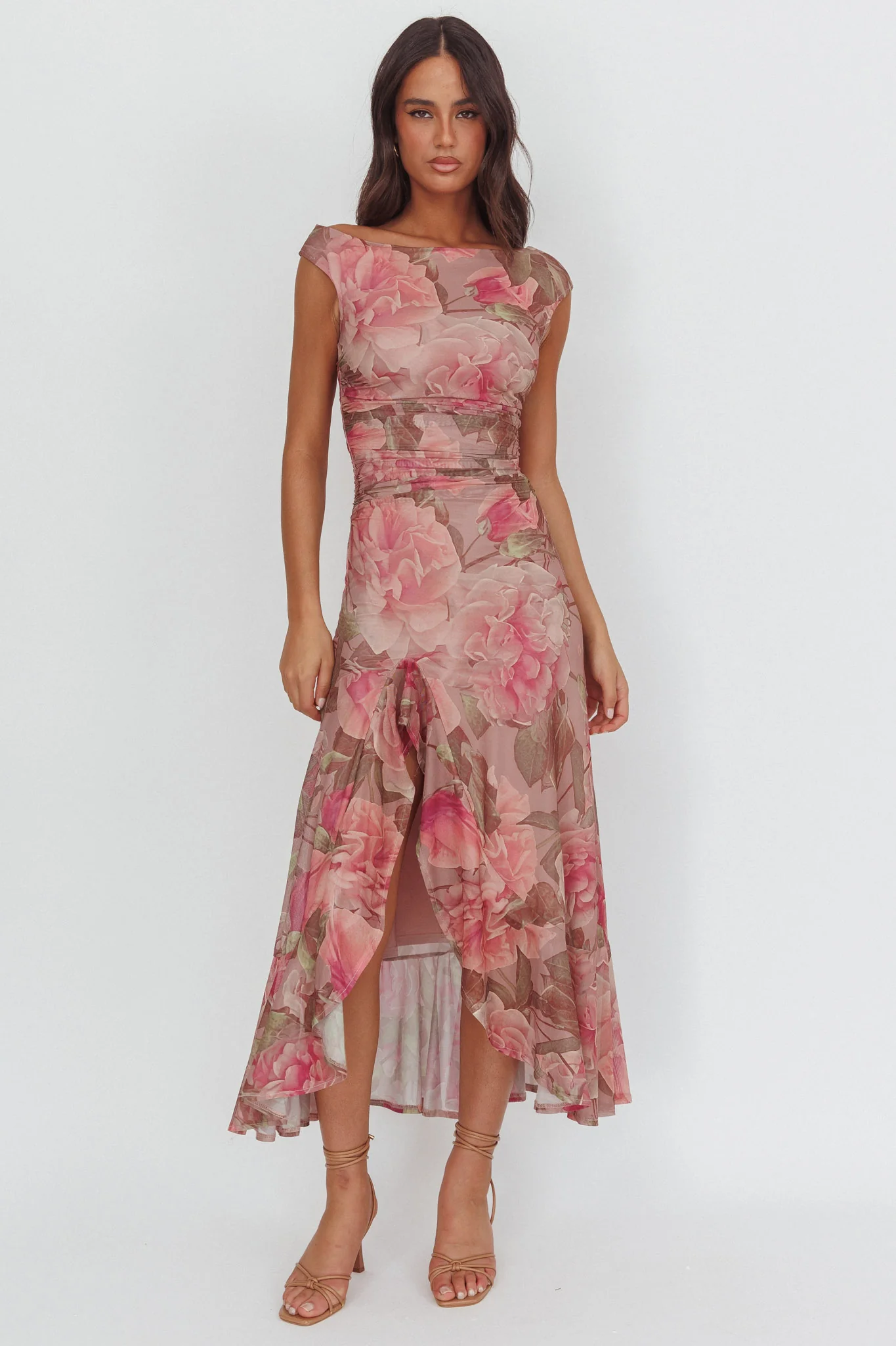 Moonlit Magic Asymmetric Neckline Maxi Dress Floral Blush - Image 10