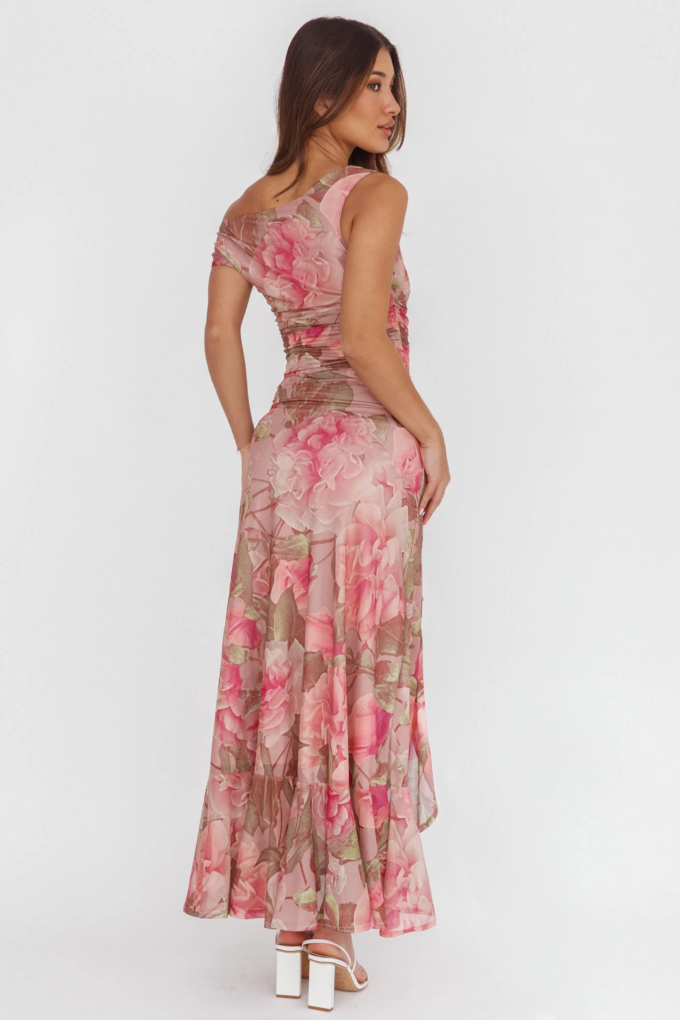 Moonlit Magic Asymmetric Neckline Maxi Dress Floral Blush - Image 2