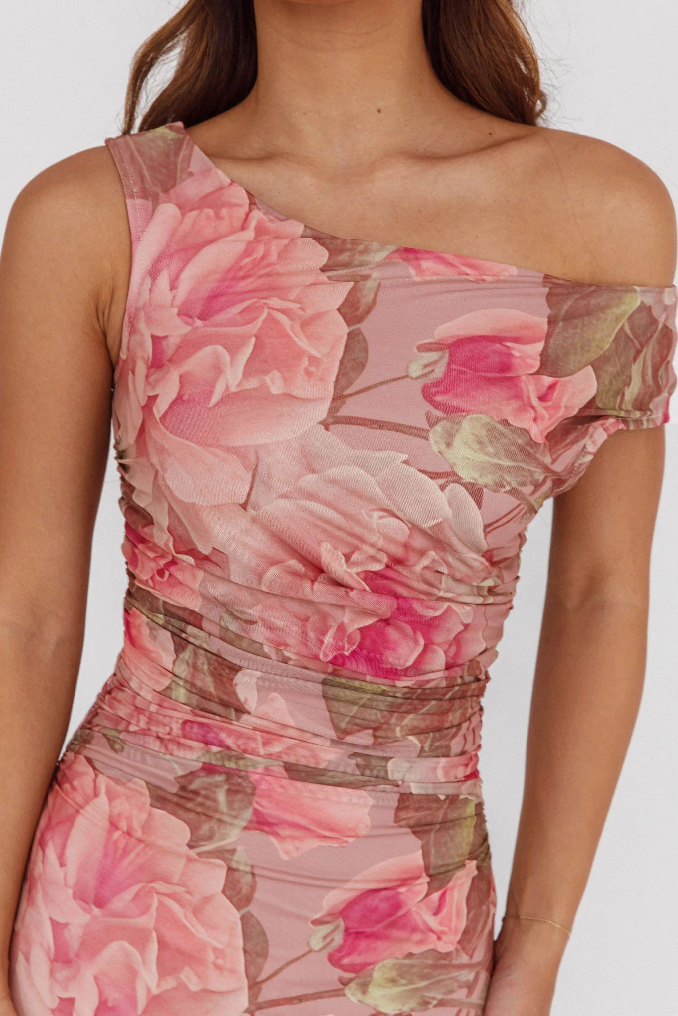 Moonlit Magic Asymmetric Neckline Maxi Dress Floral Blush - Image 3