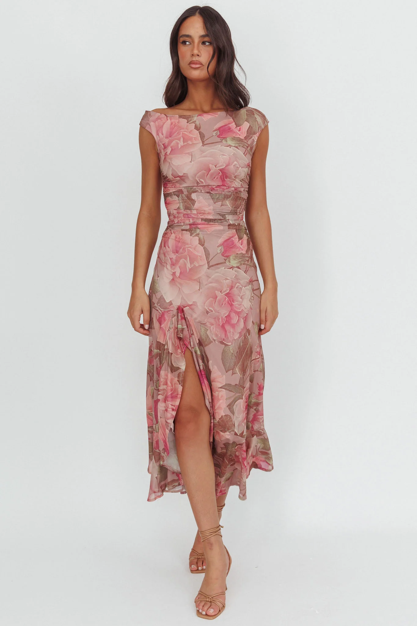 Moonlit Magic Asymmetric Neckline Maxi Dress Floral Blush - Image 6