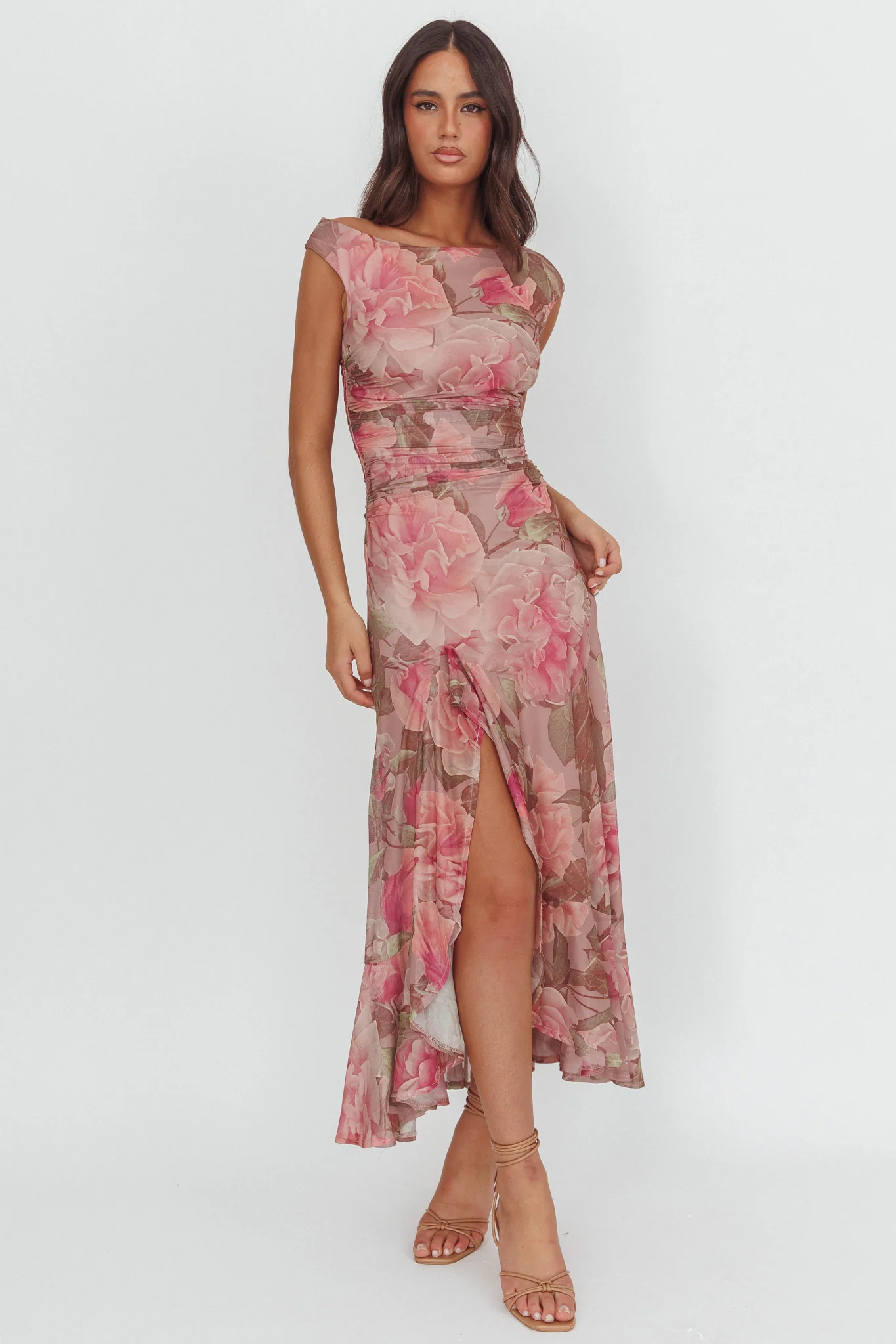 Moonlit Magic Asymmetric Neckline Maxi Dress Floral Blush - Image 7