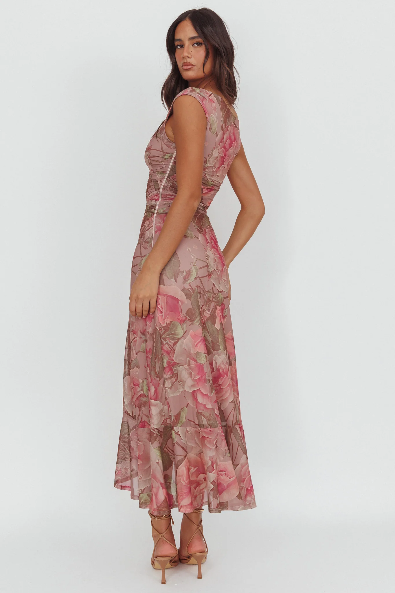 Moonlit Magic Asymmetric Neckline Maxi Dress Floral Blush - Image 8