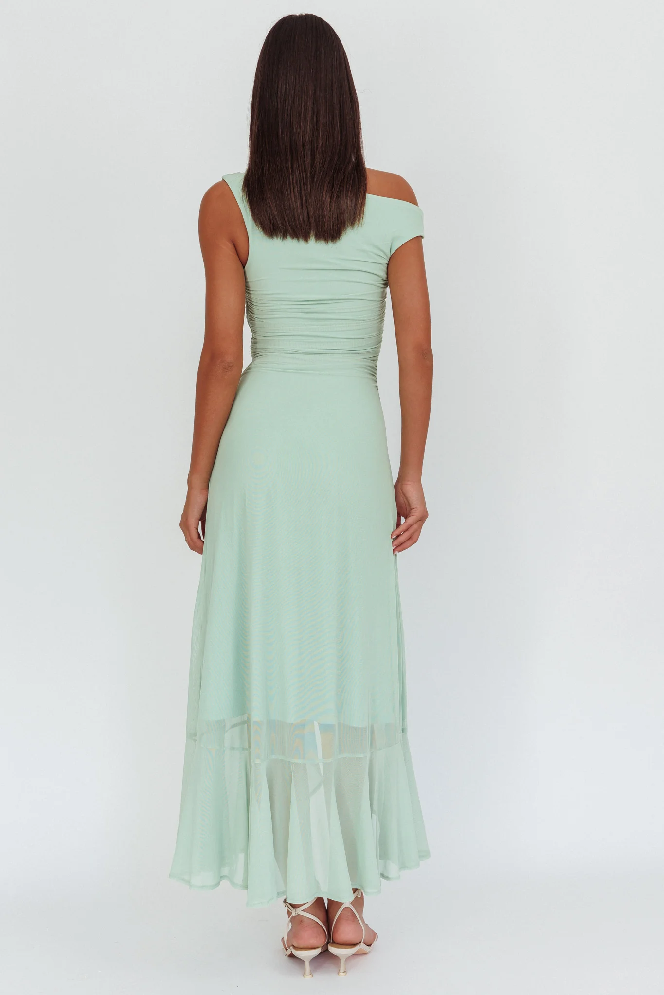 Moonlit Magic Asymmetric Neckline Maxi Dress Sage - Image 2
