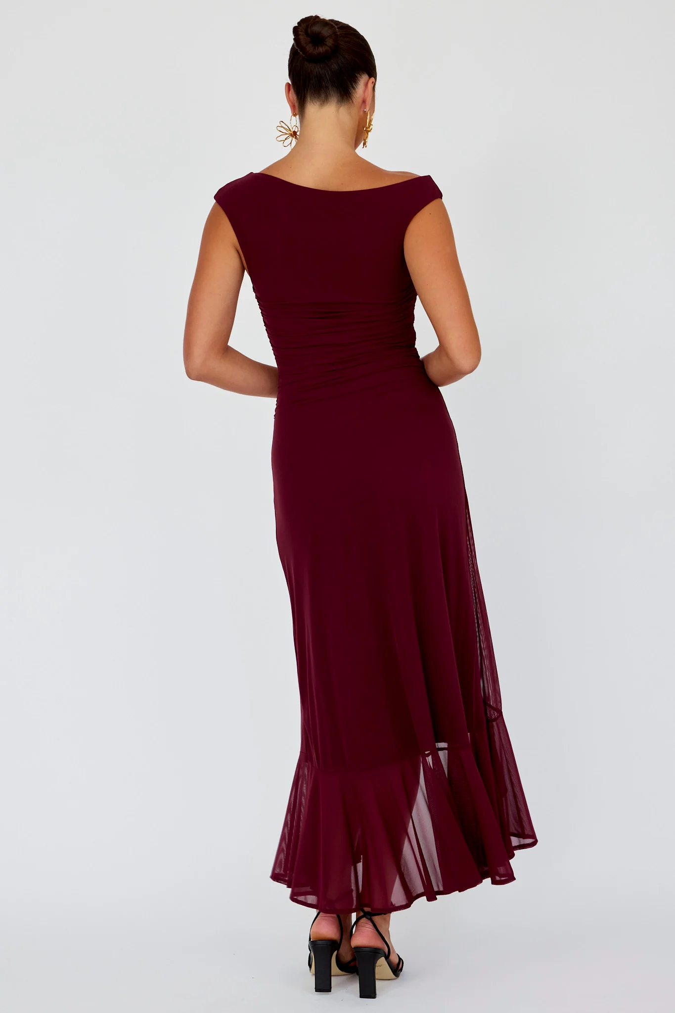 Moonlit Magic Asymmetric Neckline Maxi Dress Wine - Image 3