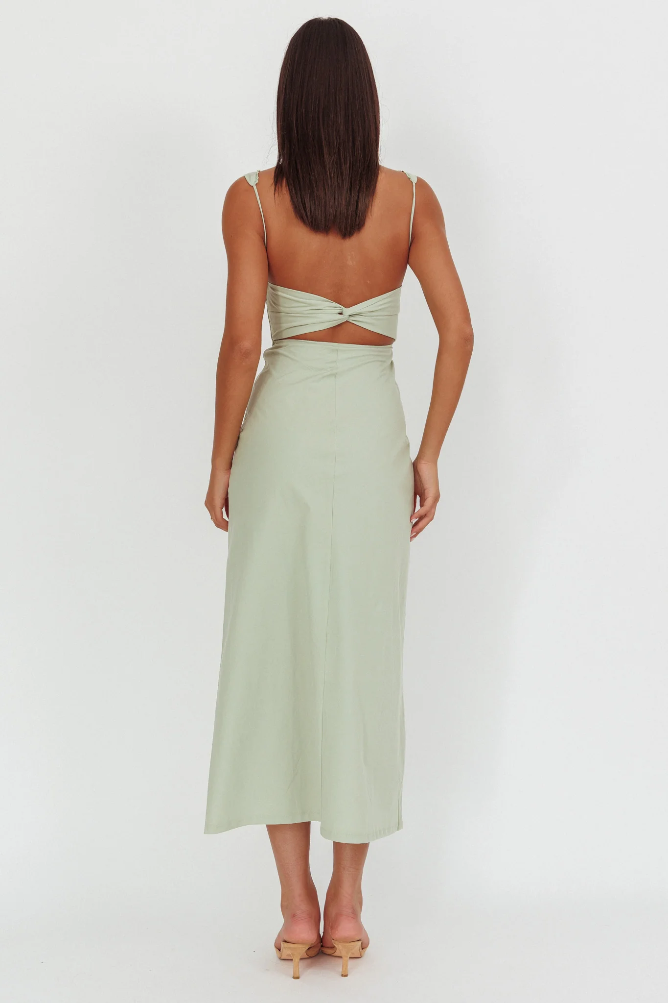 Moonlit Reverie Twist Back Maxi Dress Sage - Image 2