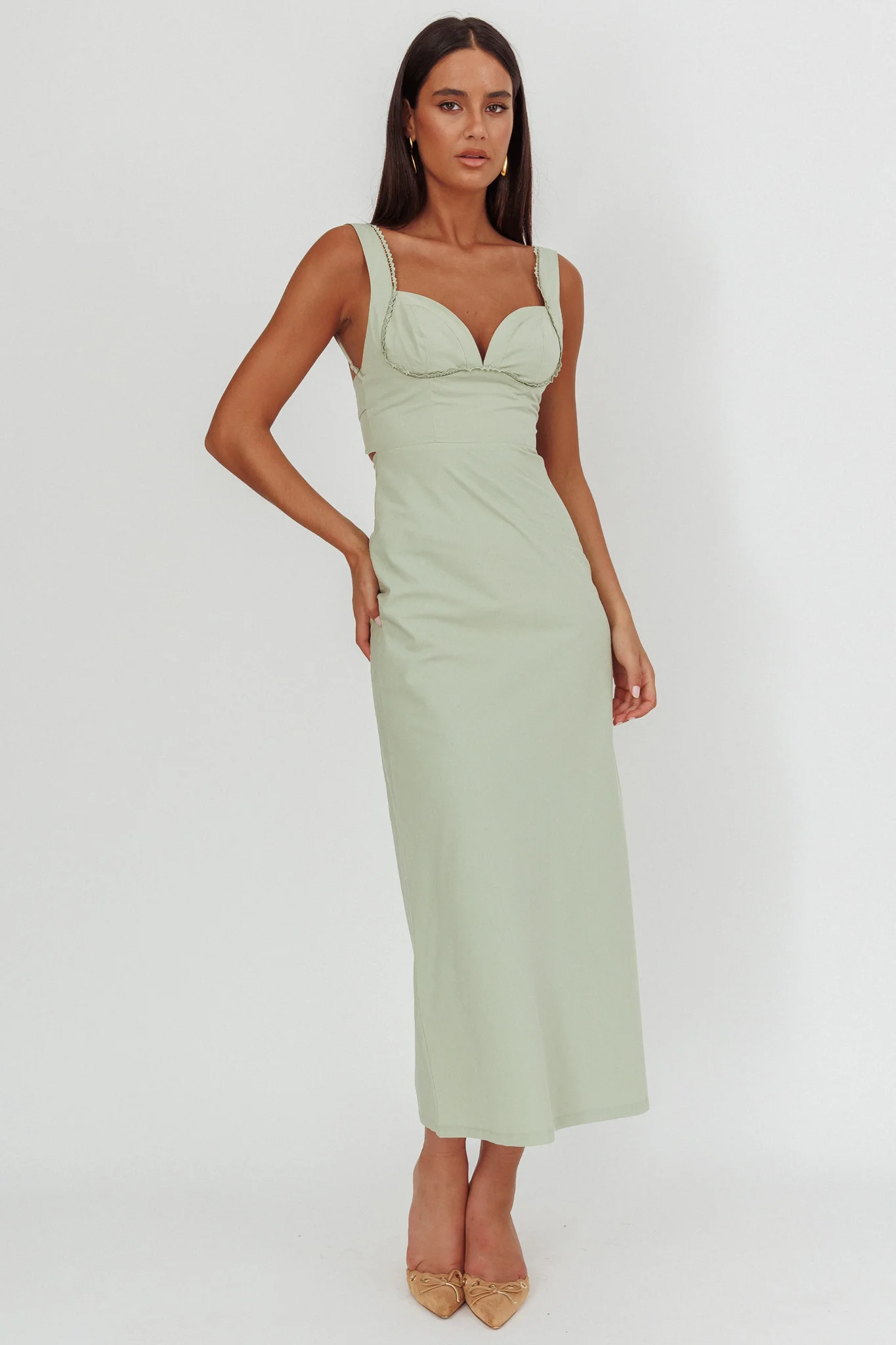 Moonlit Reverie Twist Back Maxi Dress Sage - Image 5