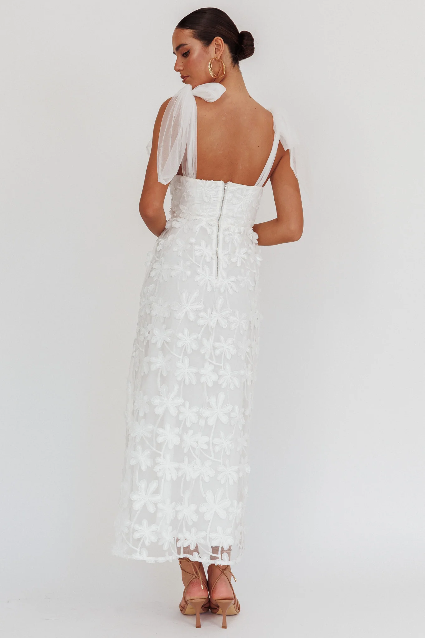 Mykonos Morning Tied Shoulder Tree Maxi Dress White - Image 2