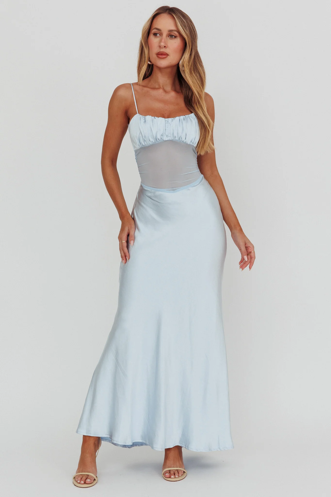 Nerida Sheer Waist Back Twist Maxi Dress Blue - Image 5