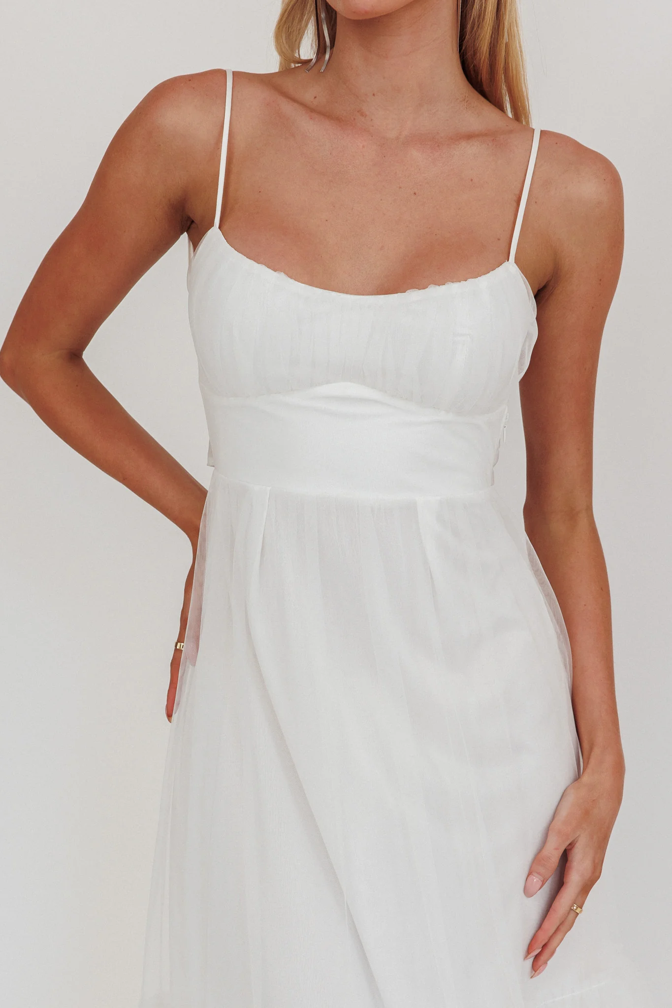 Nerida Twist Back Frill Trim Mesh Maxi Dress White - Image 8