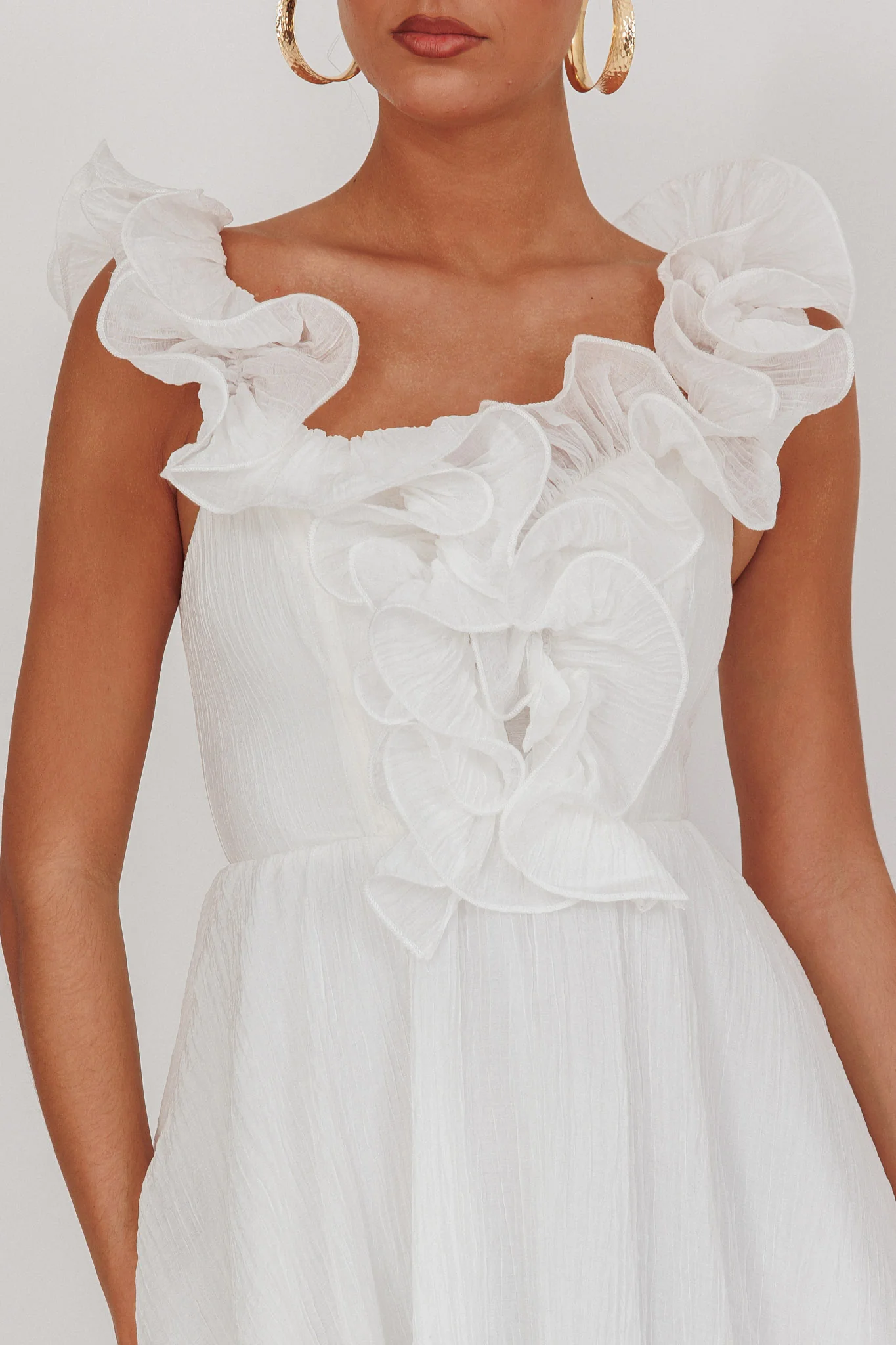 Nivaya Ruffle Neckline Mini Dress White - Image 3