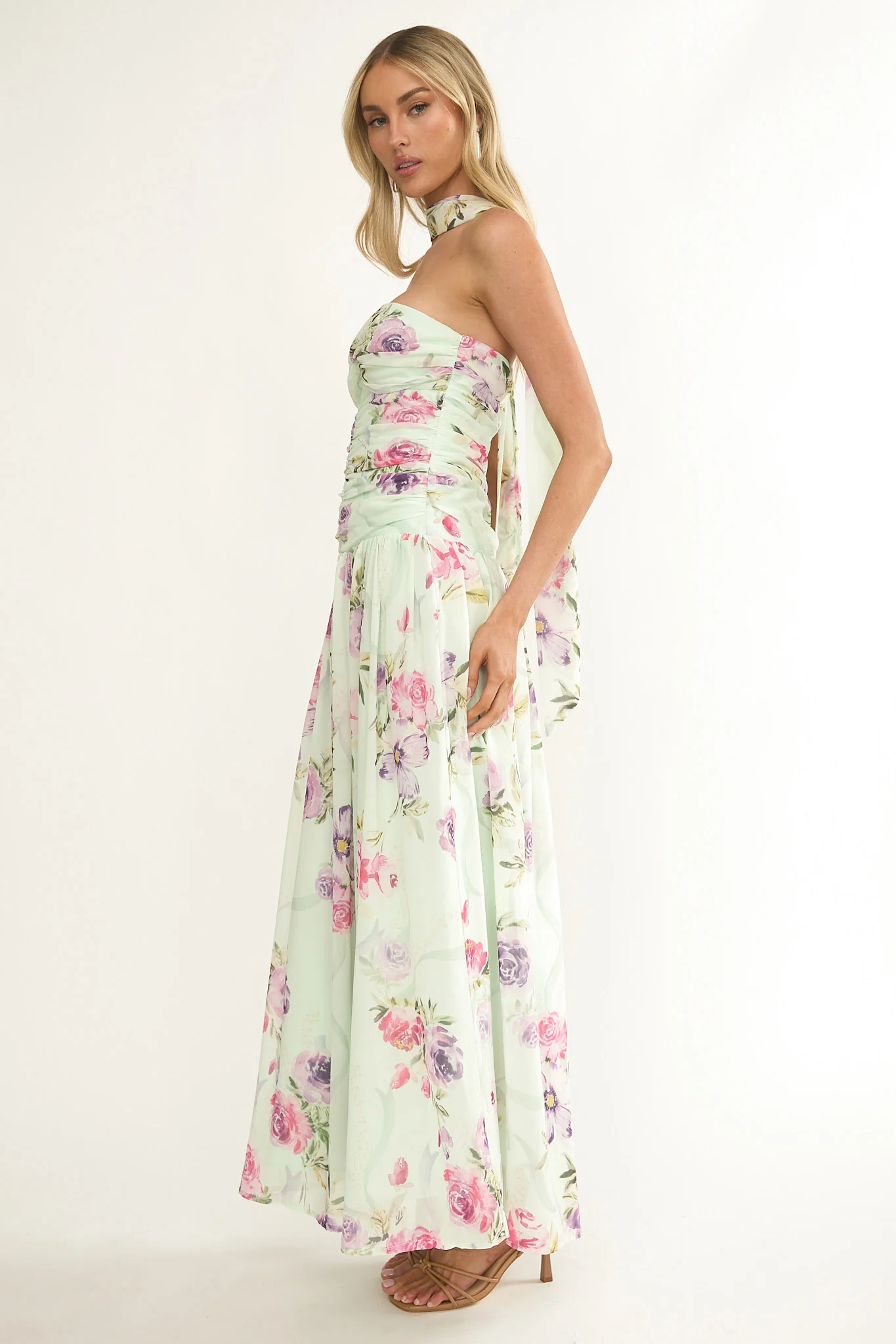 Novarra Twist Bust Strapless Maxi Dress Floral Mint - Image 7