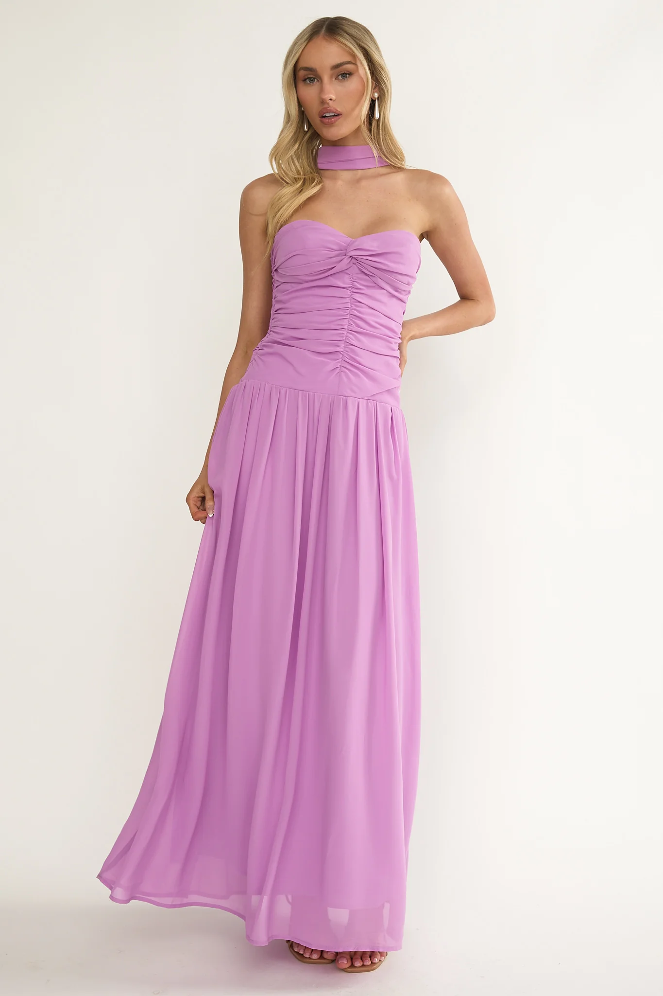 Novarra Twist Bust Strapless Maxi Dress Lilac - Image 4