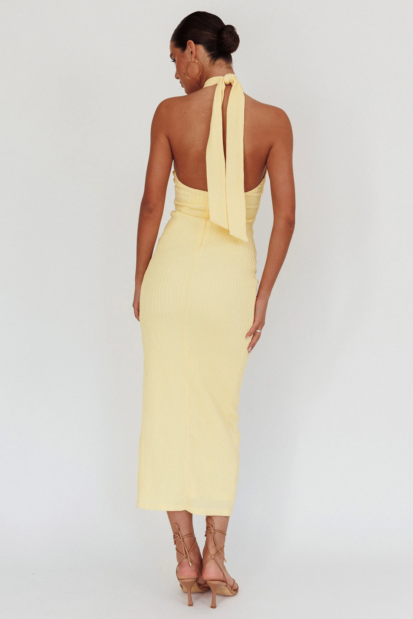 Oracle Halterneck Midi Dress Lemon - Image 2