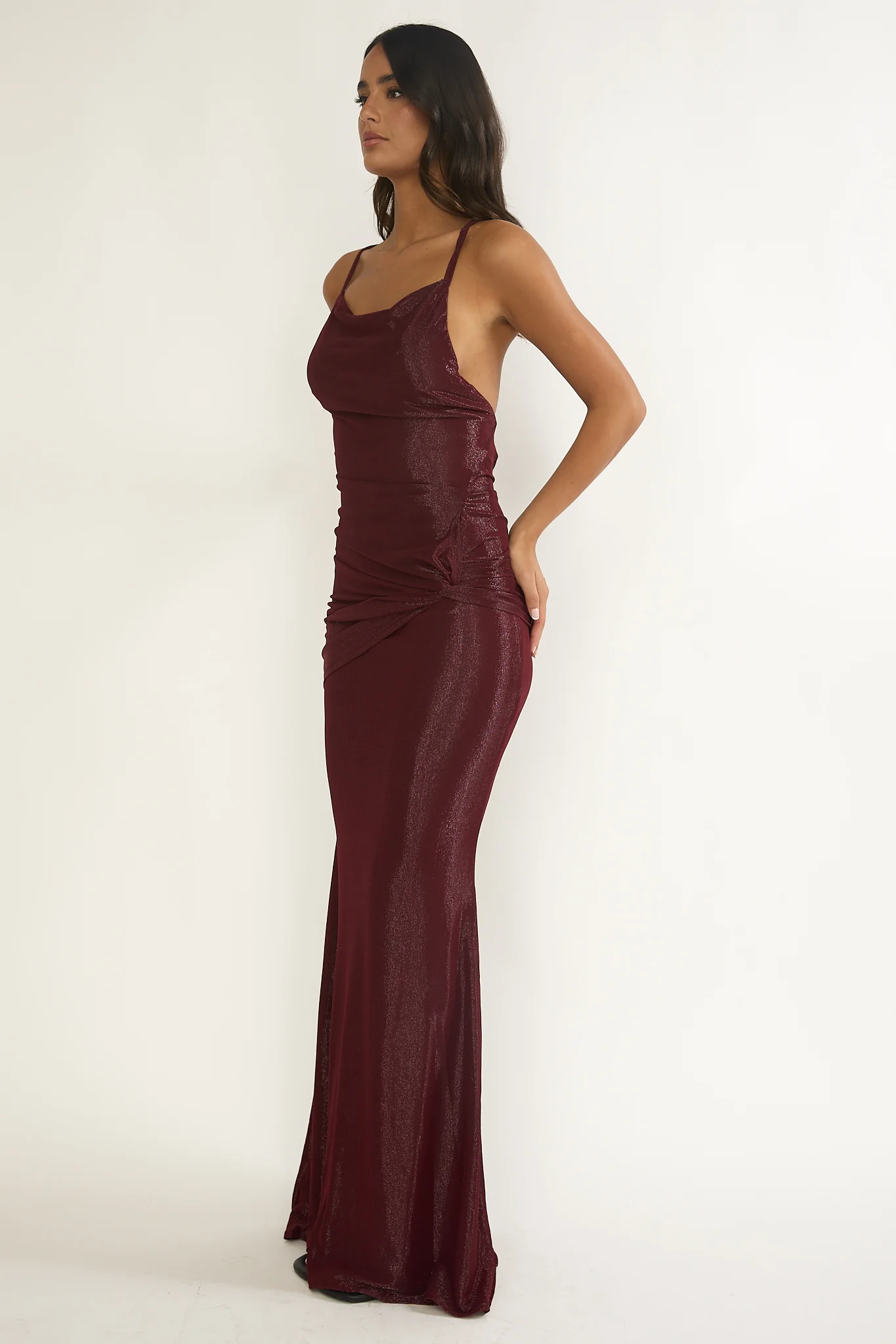 Oralia Criss-Cross Back Maxi Dress Burgundy - Image 2