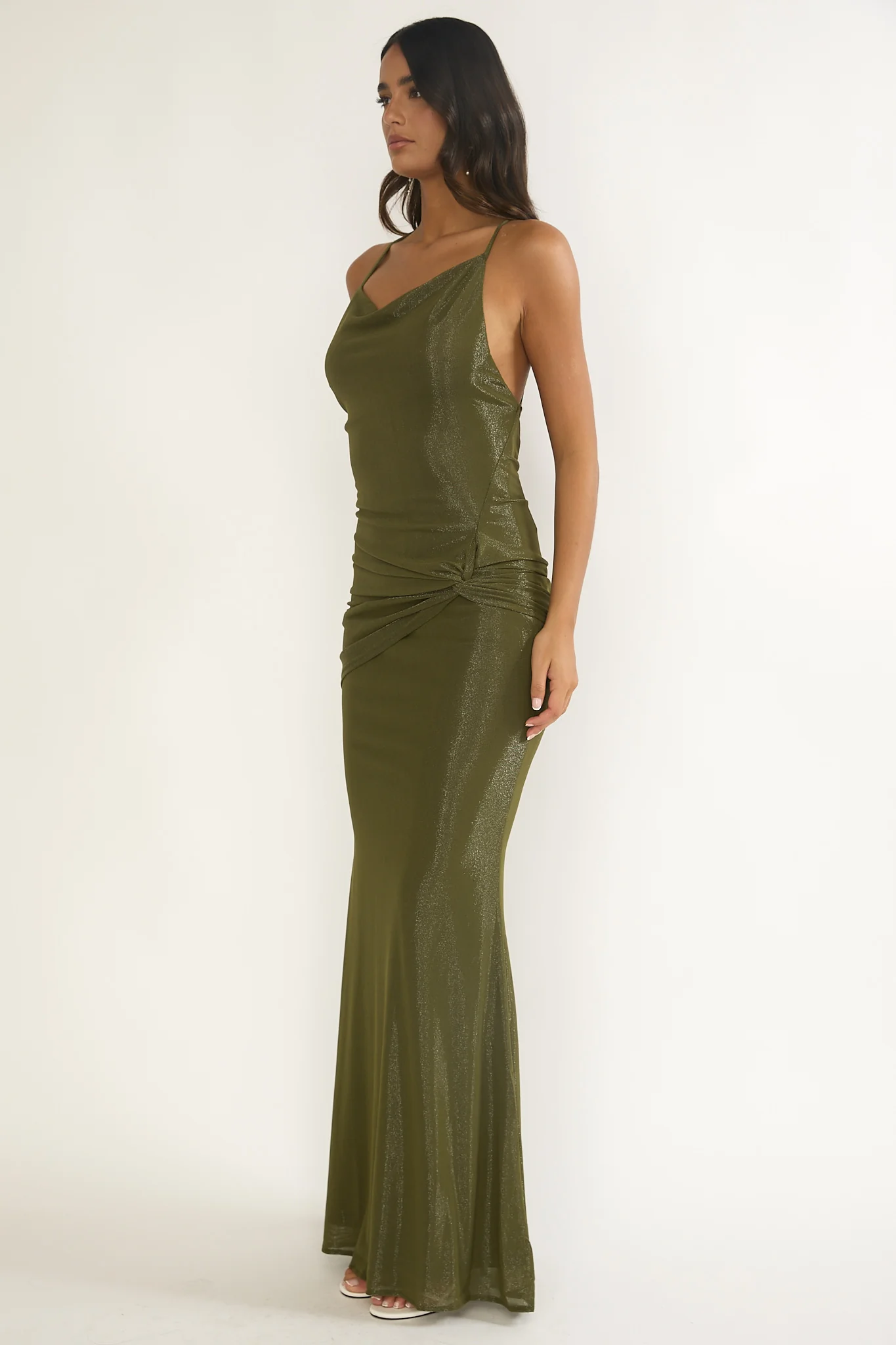 Oralia Criss-Cross Back Maxi Dress Olive - Image 4