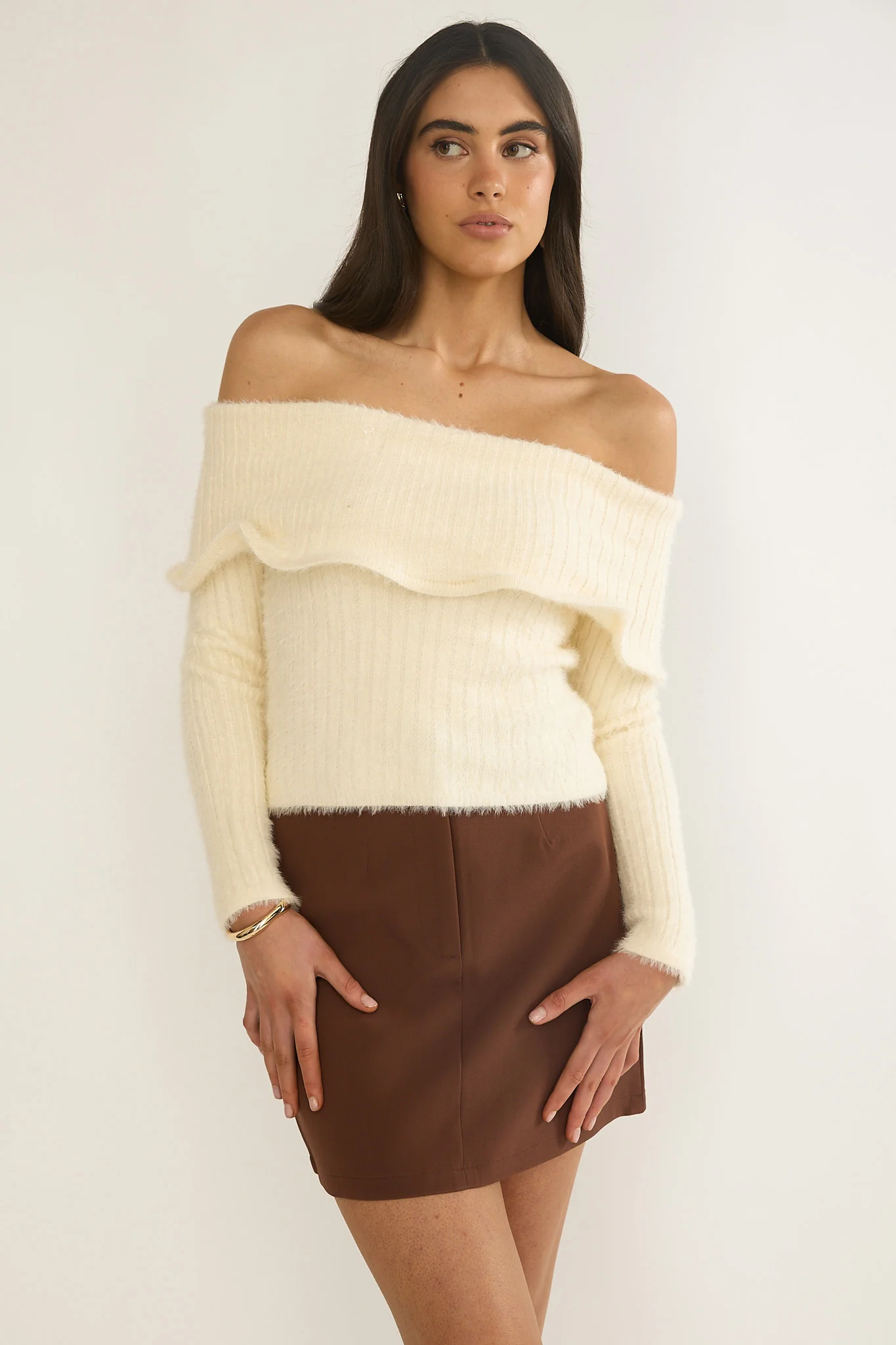 Orielle Wide Ruffle Off-Shoulder Top Cream - Image 6