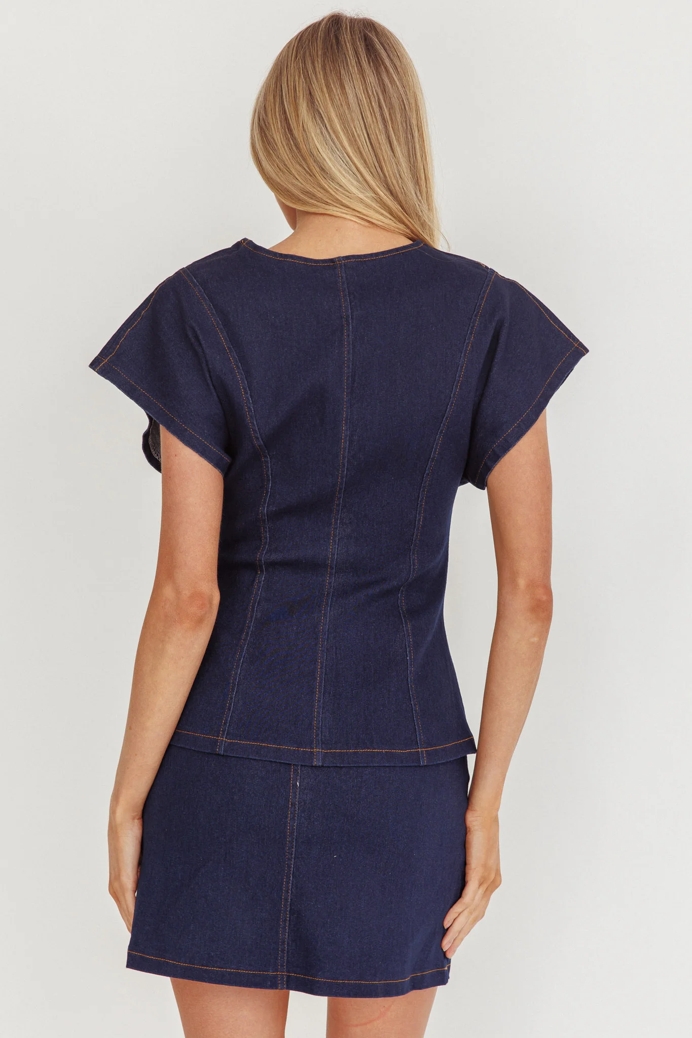 Over It Short Gold Button Mini Skirt Denim - Image 3