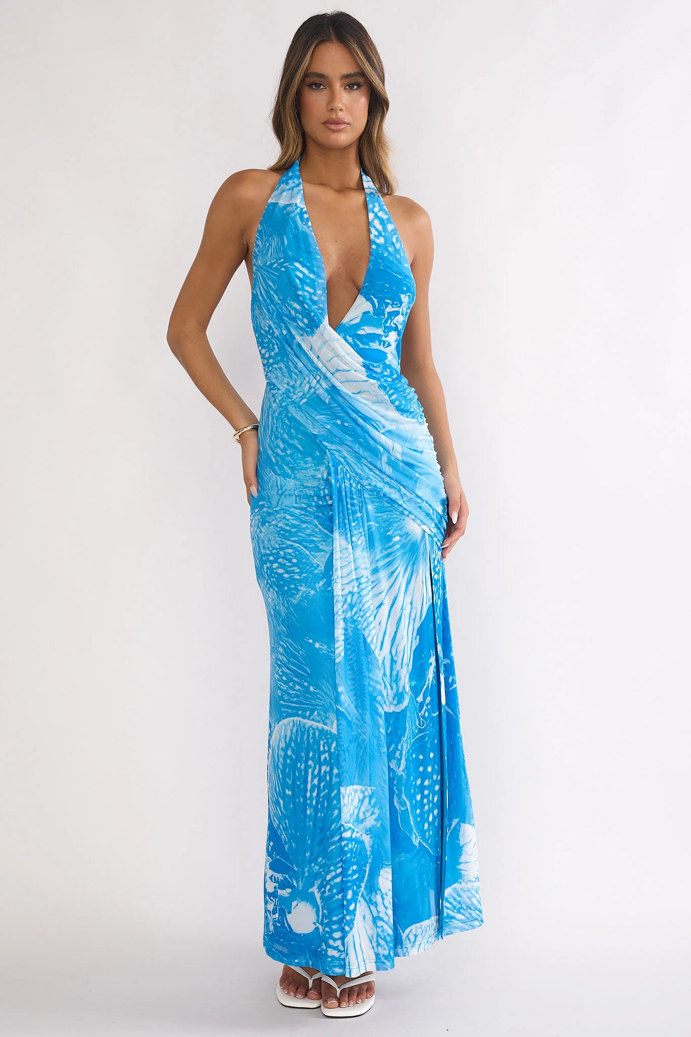Palomino Plunging Halter Maxi Dress Print Blue - Image 6