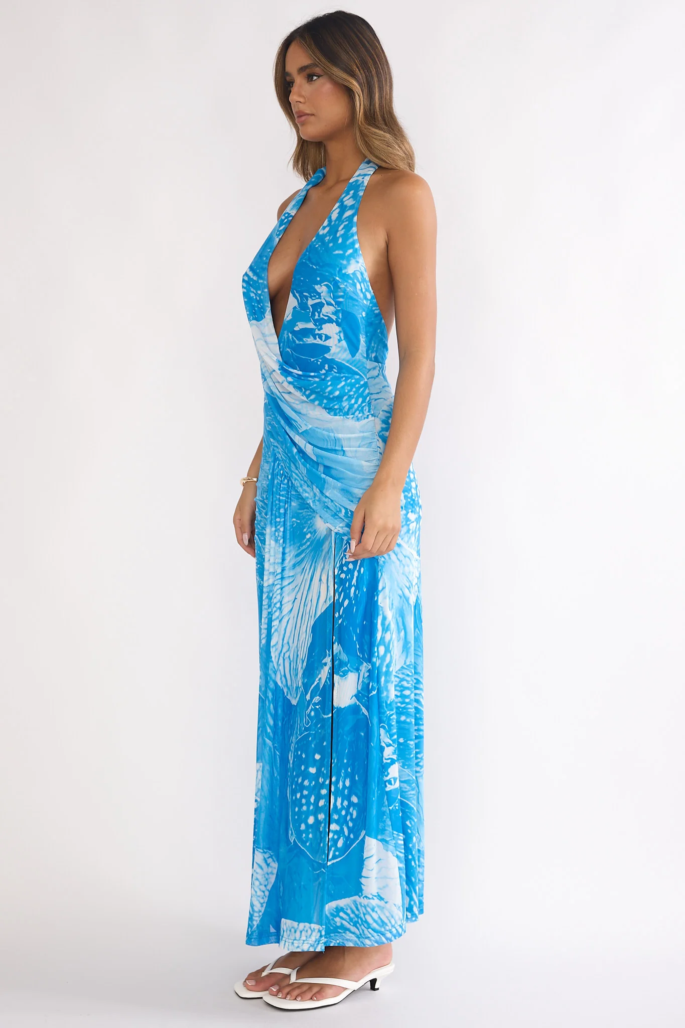 Palomino Plunging Halter Maxi Dress Print Blue - Image 7