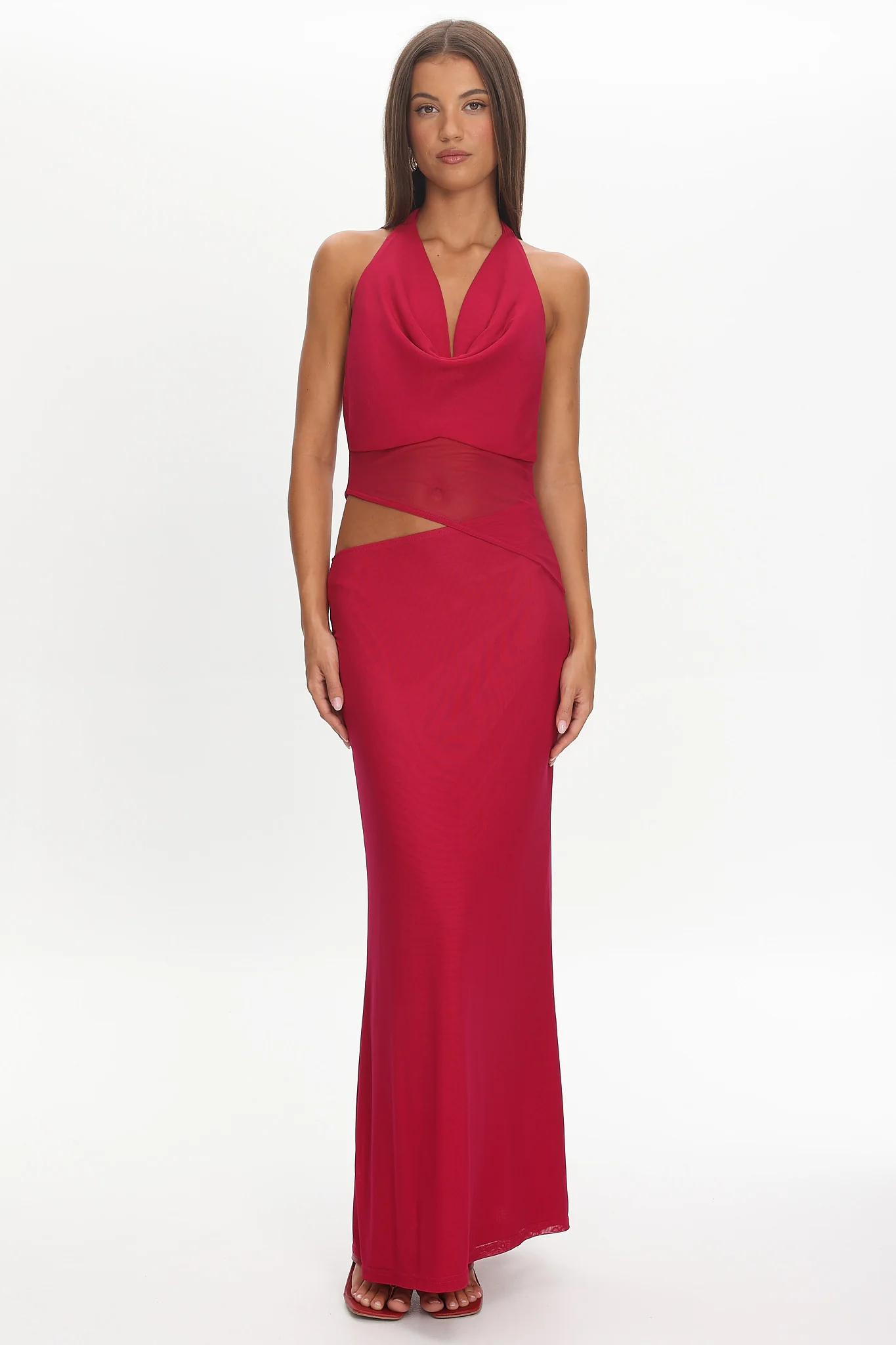 Playing Games Cut-Out Cowl Halter Dress Berry - Image 5