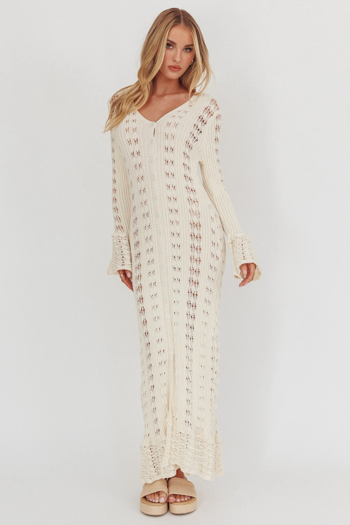 Portside Long Sleeve Knit Maxi Dress Cream - Image 5
