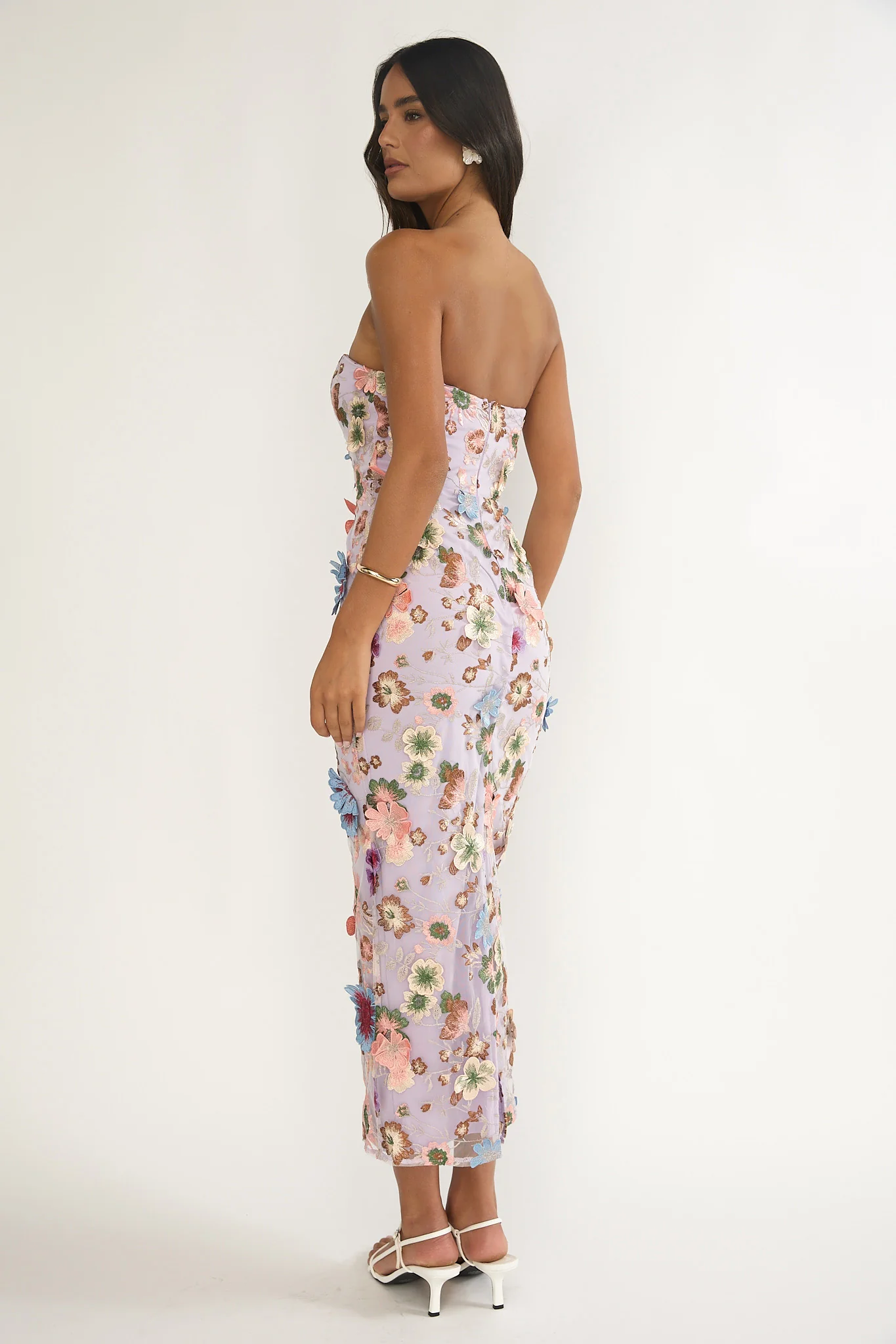 Posetta Strapless Floral Embellished Maxi Dress Purple - Image 3