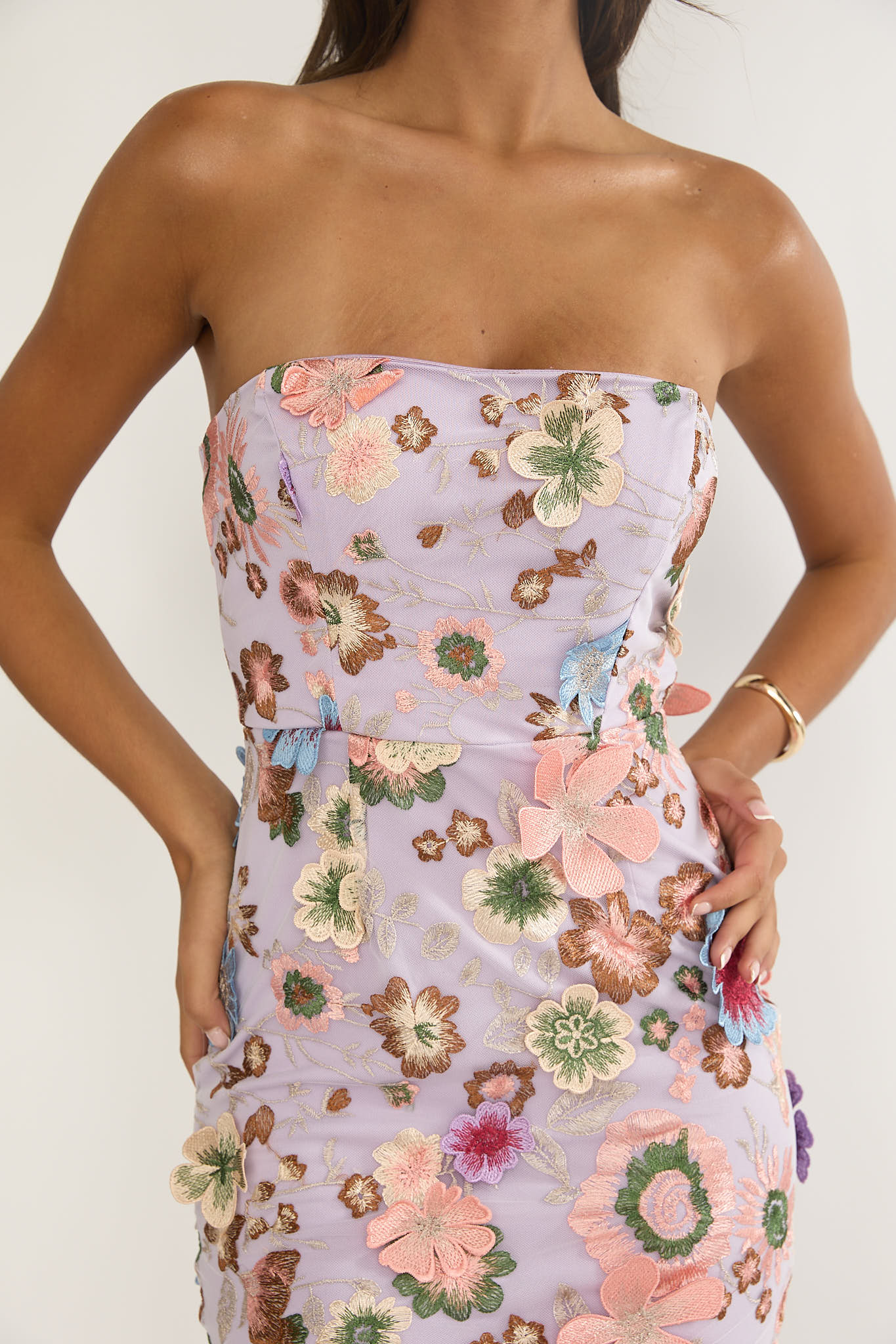 Posetta Strapless Floral Embellished Maxi Dress Purple - Image 4
