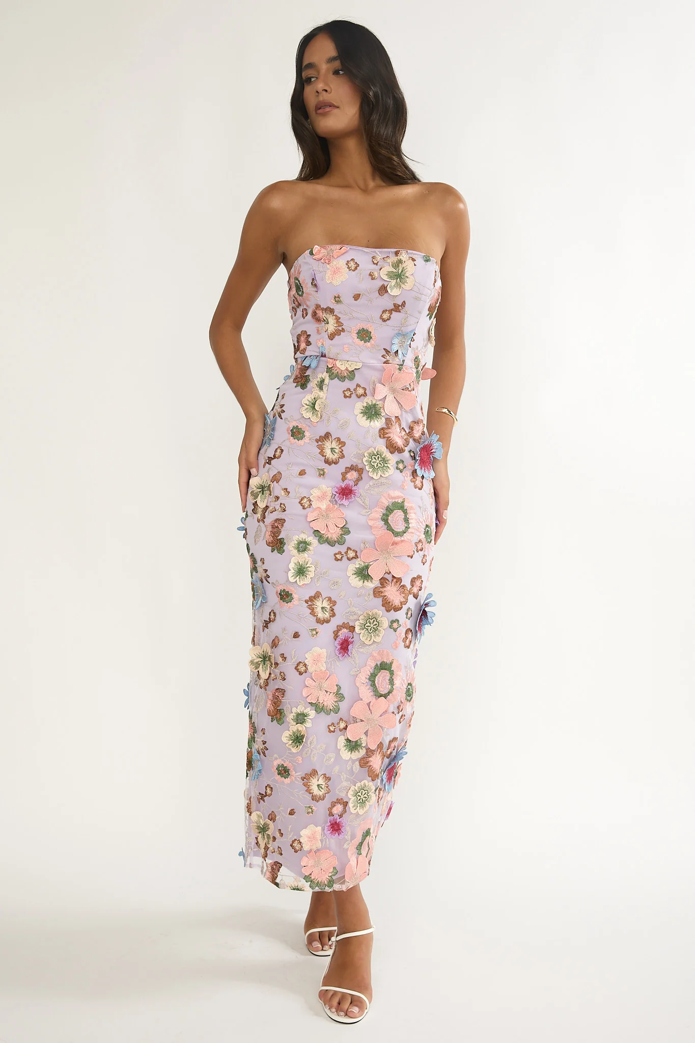 Posetta Strapless Floral Embellished Maxi Dress Purple - Image 6