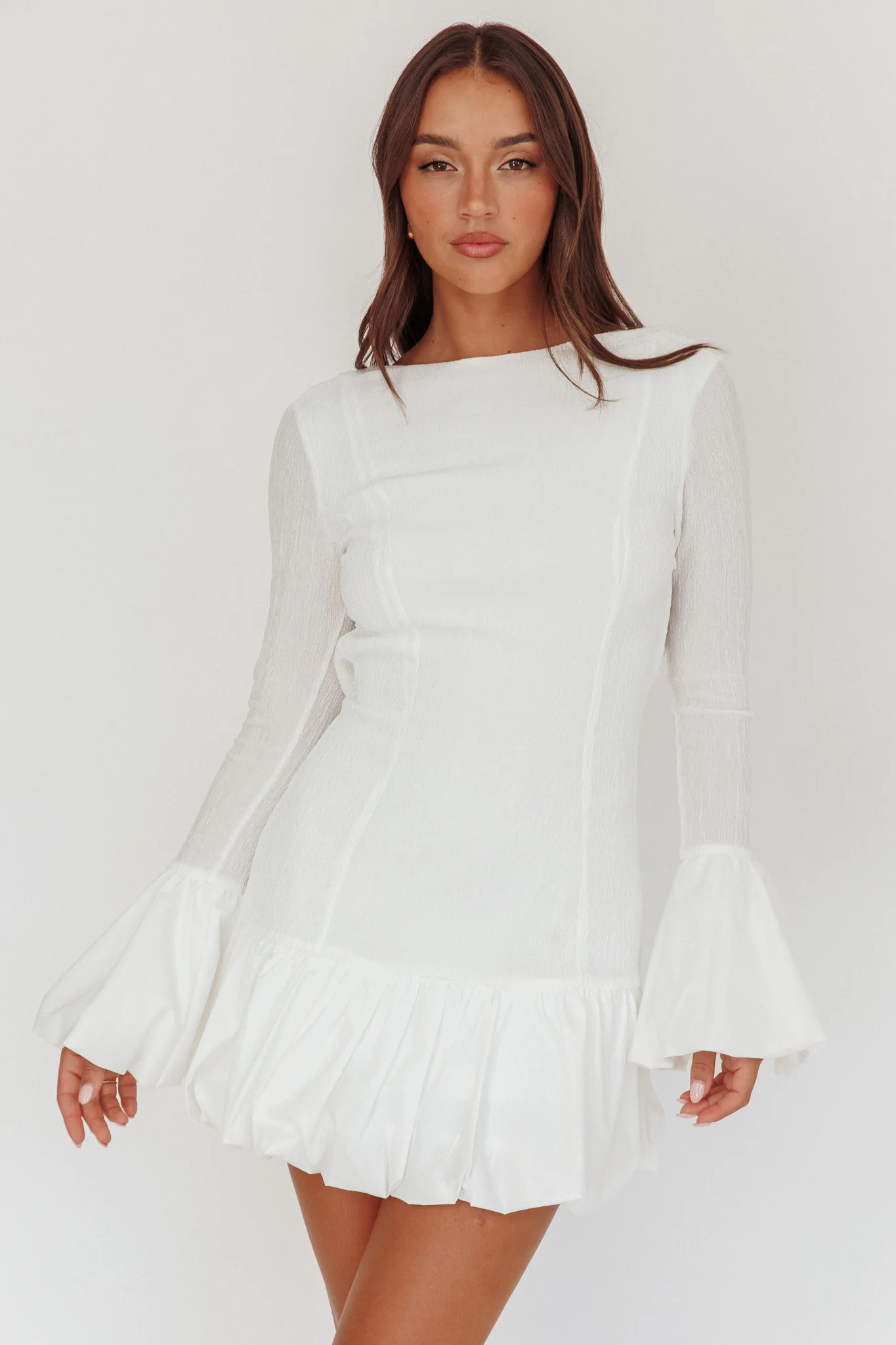 Promise Bubble Hem Open Back Mini Dress White - Image 6