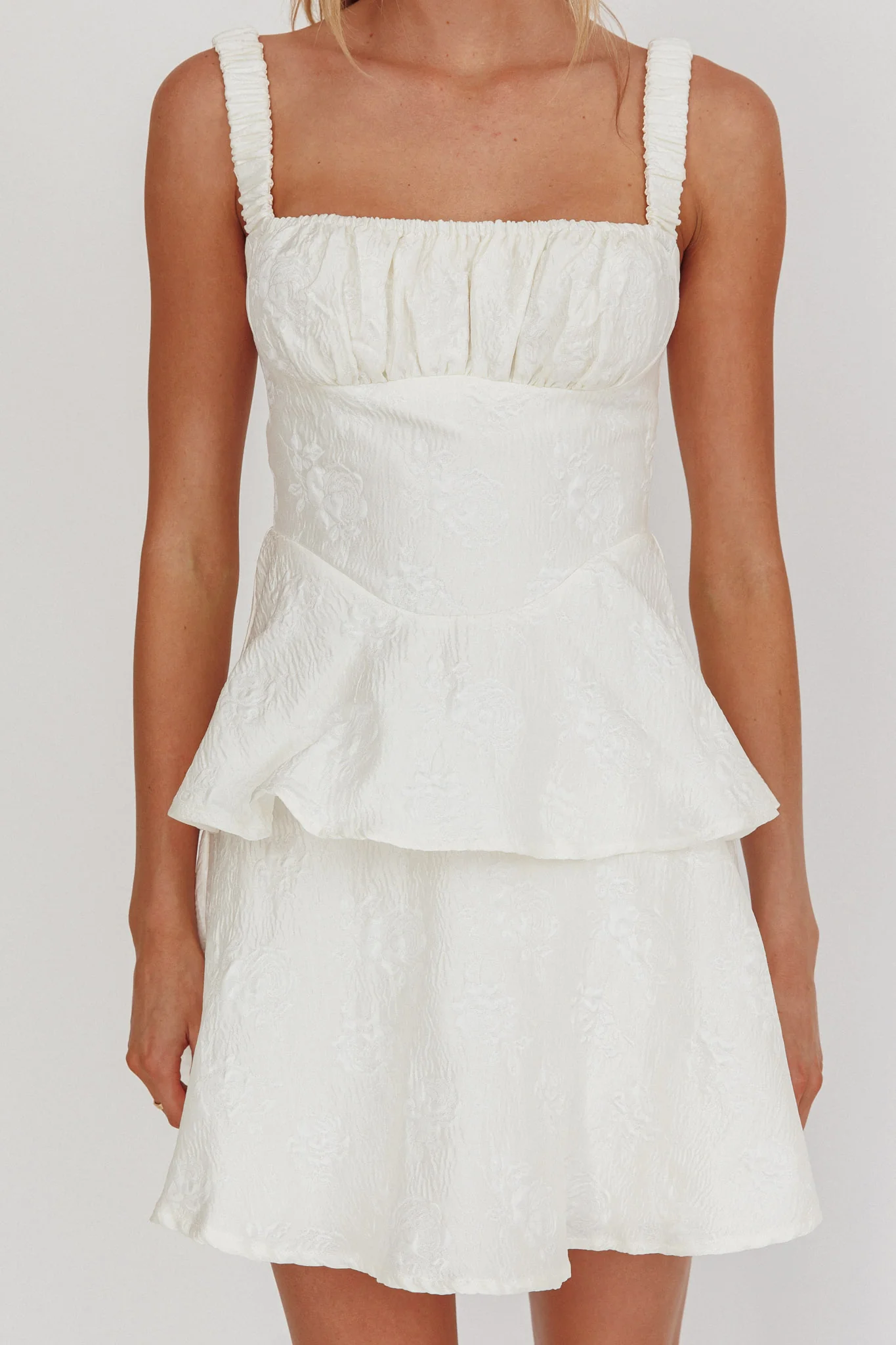 Provence Bloom Peplum Mini Dress Cream - Image 3