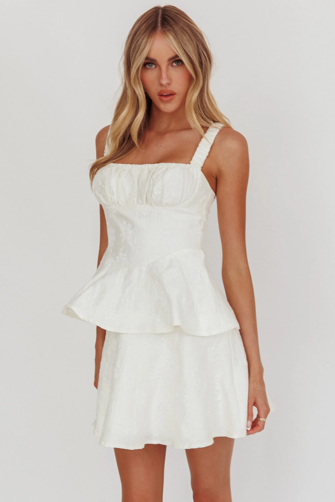 Provence Bloom Peplum Mini Dress Cream - Image 5