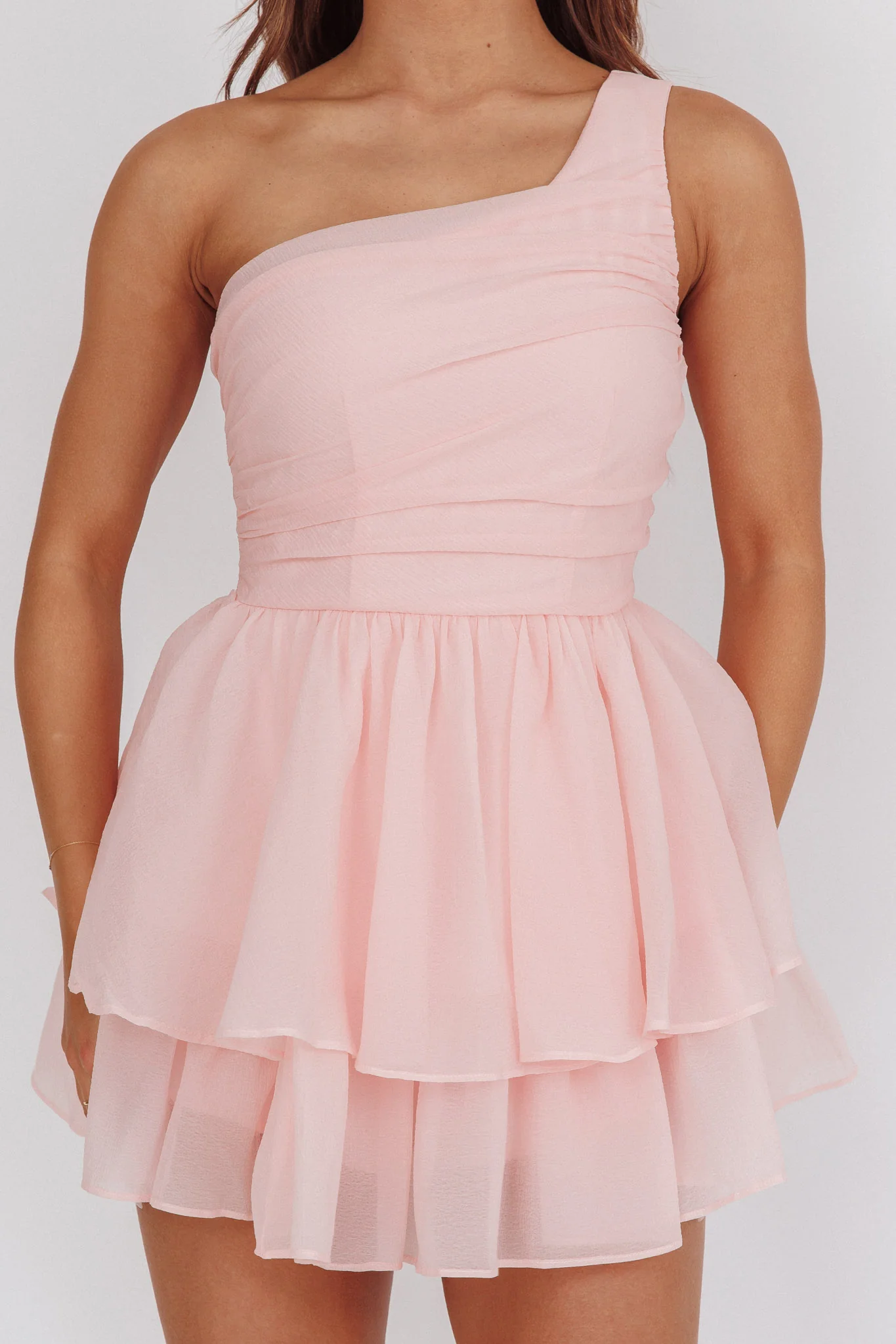 Raelene One-Shoulder Ruffle Romper Pink - Image 3
