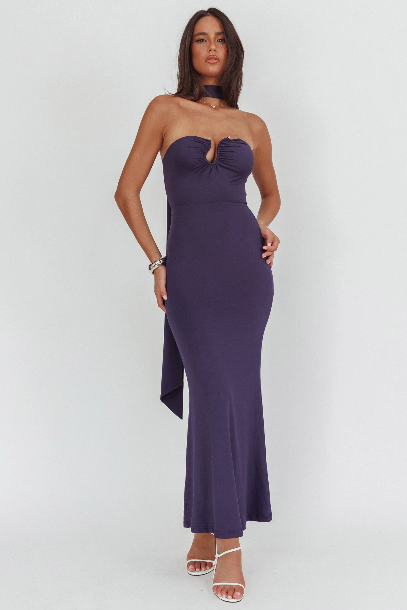 Raeva Strapless Scarf Maxi Dress Navy - Image 2