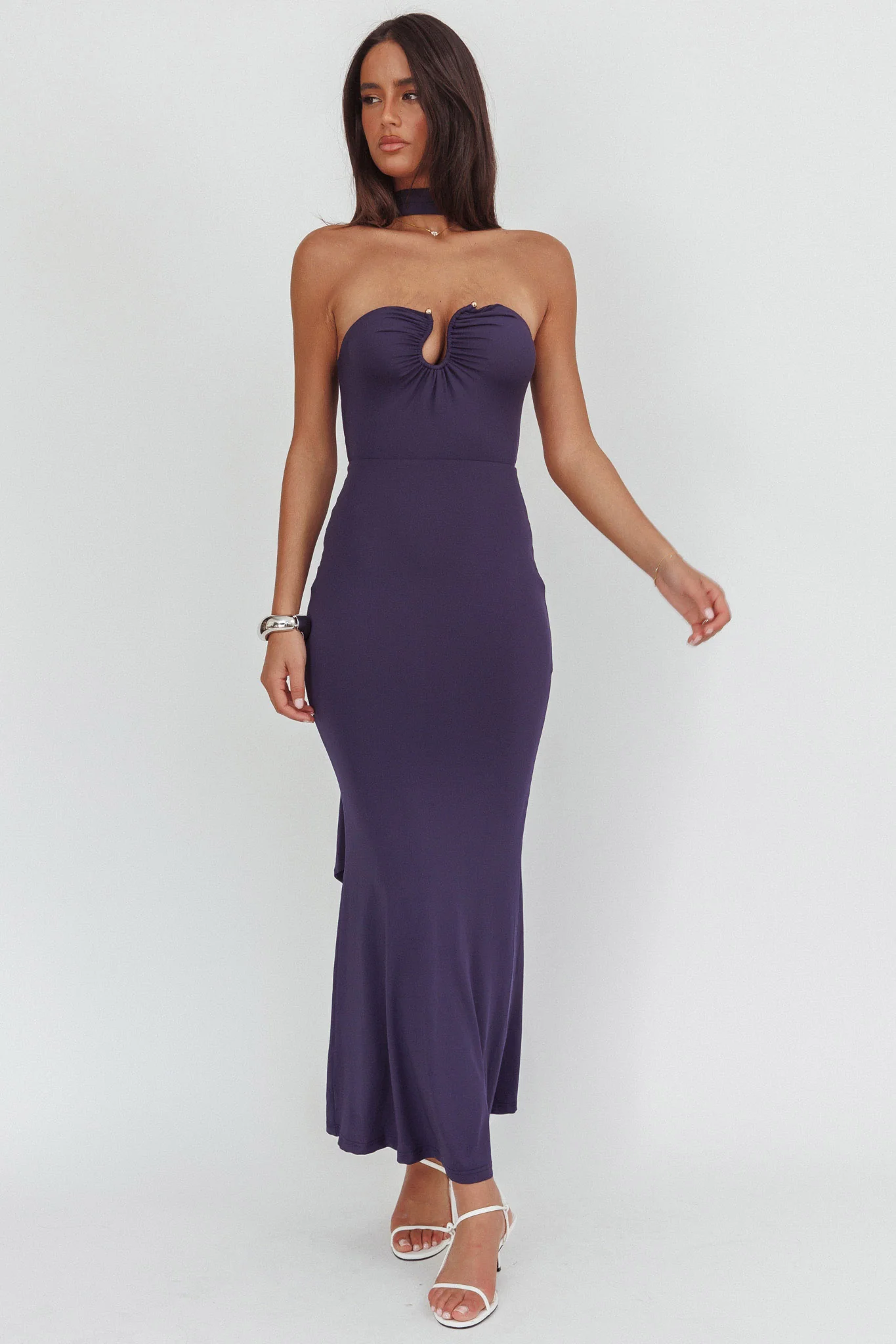 Raeva Strapless Scarf Maxi Dress Navy - Image 5