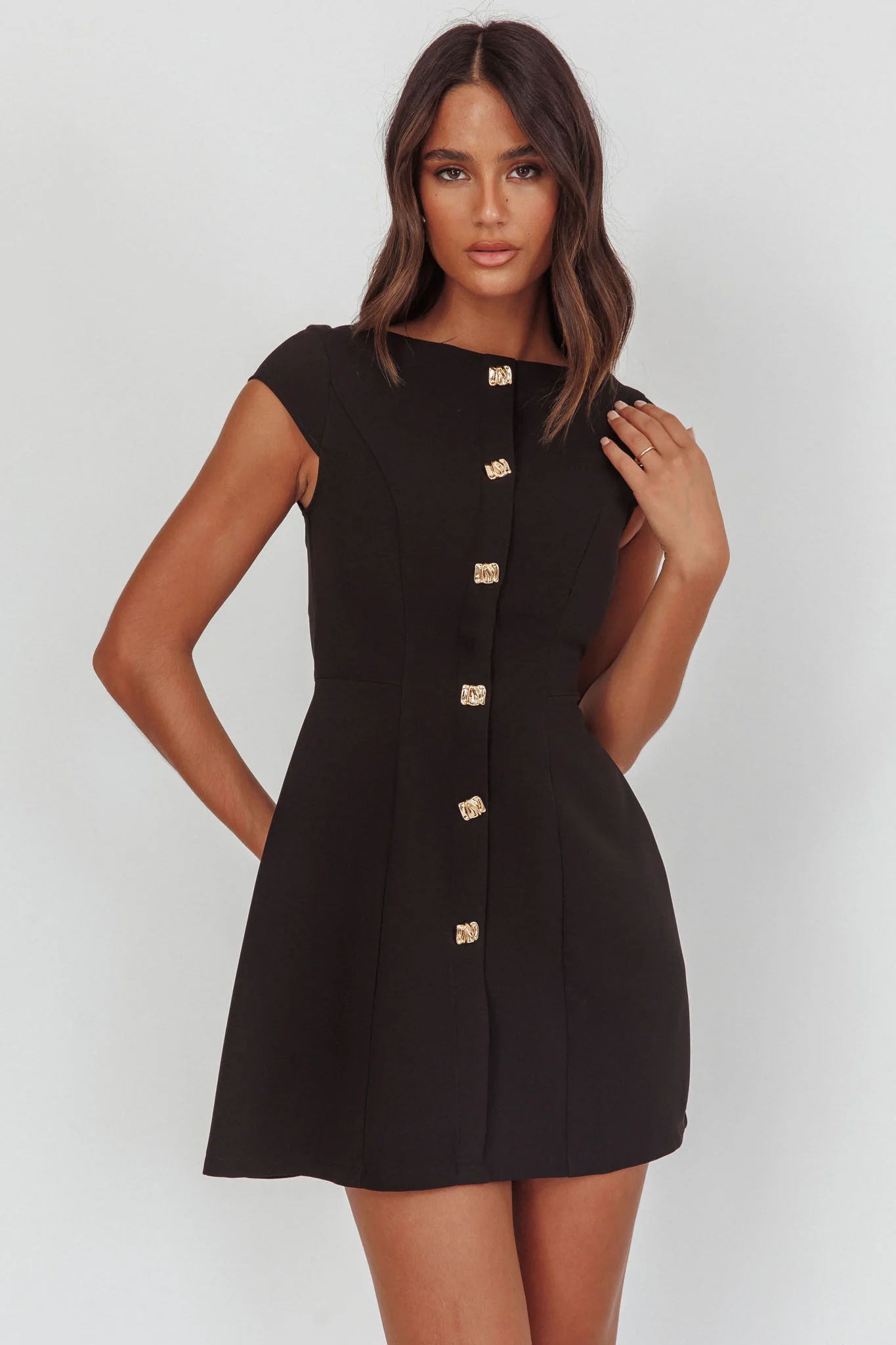 Rebel Cap Sleeve Mini Dress Black - Image 5