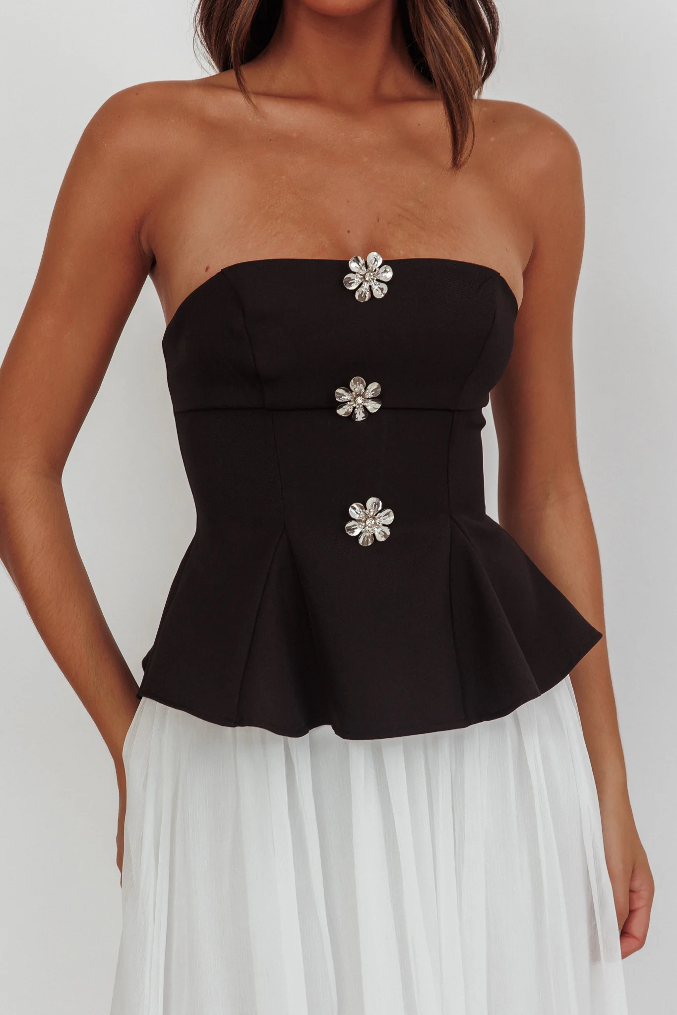 Rebel Peplum Bodice Midi Dress Black - Image 3